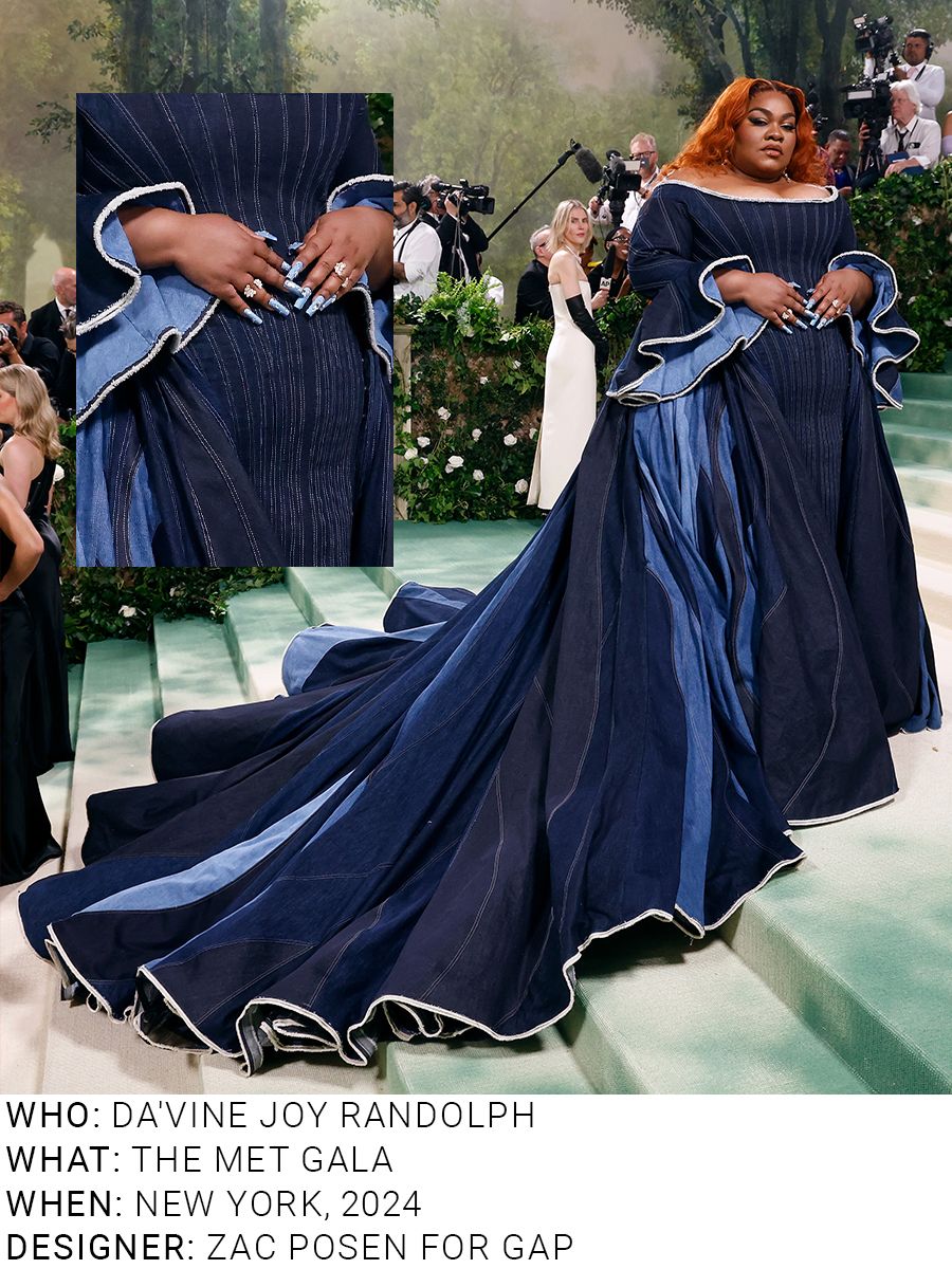 An image of Da'Vine Joy Randolph wearing an iconic denim outfit whilst at the 2024 Met Gala.