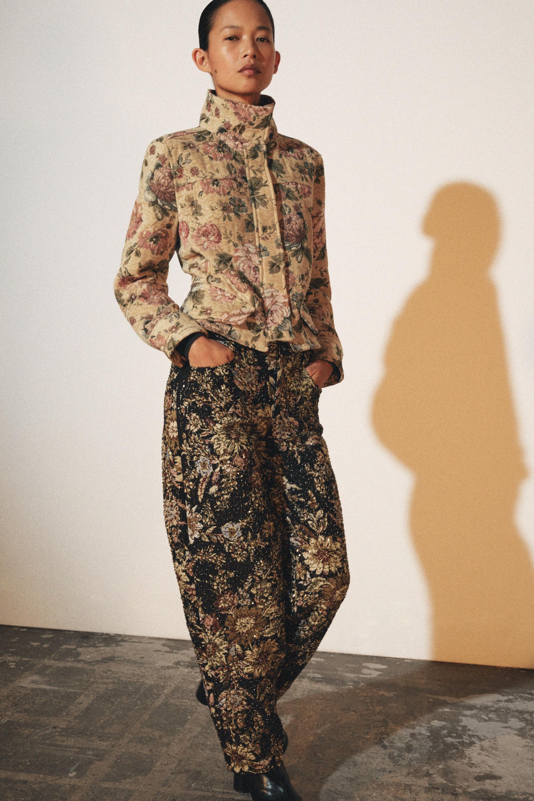Zw Collection Floral Jacket - Ecru / Beige - Xs