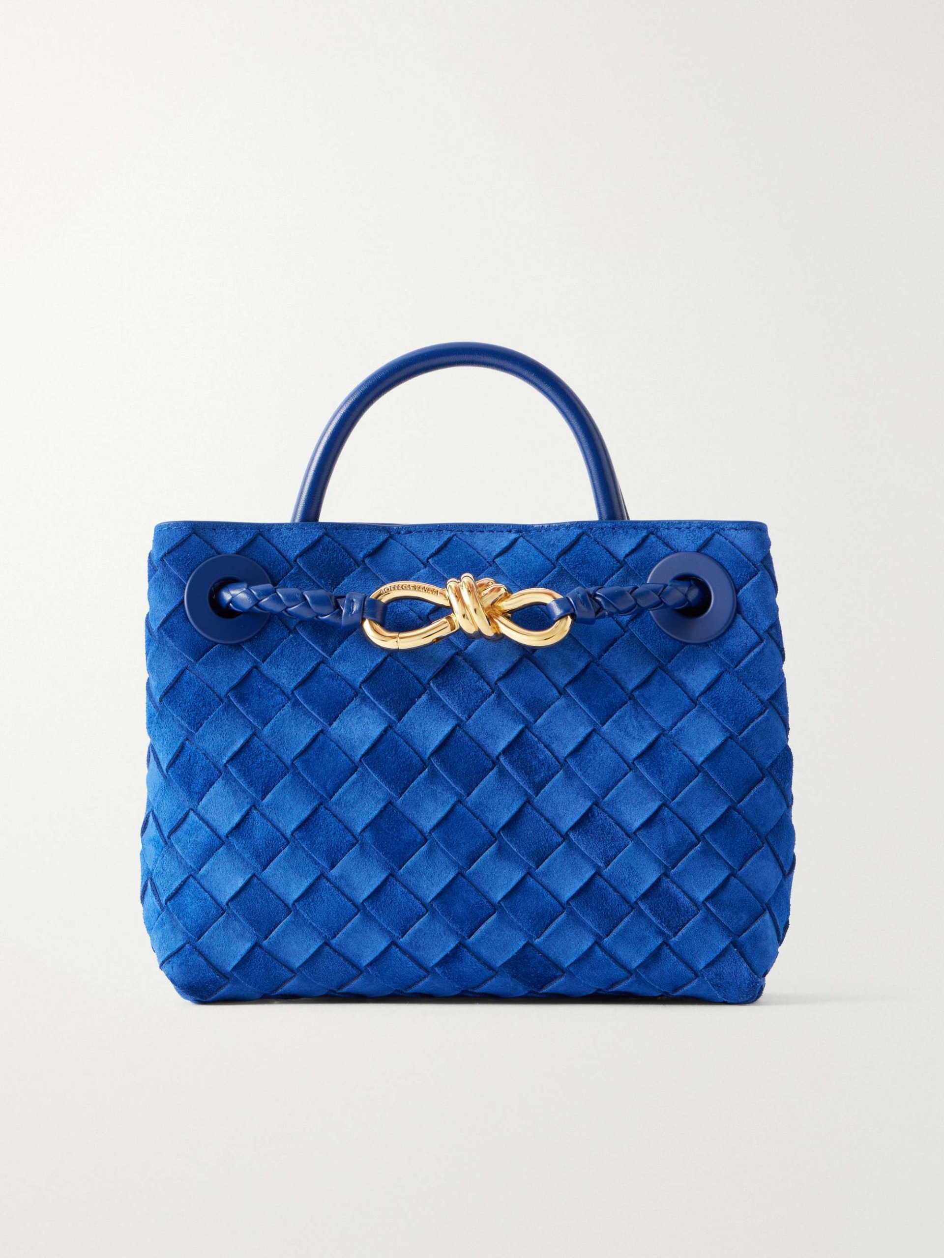 Mini Andiamo Intrecciato Leather-Trimmed Suede Top-Handle Bag