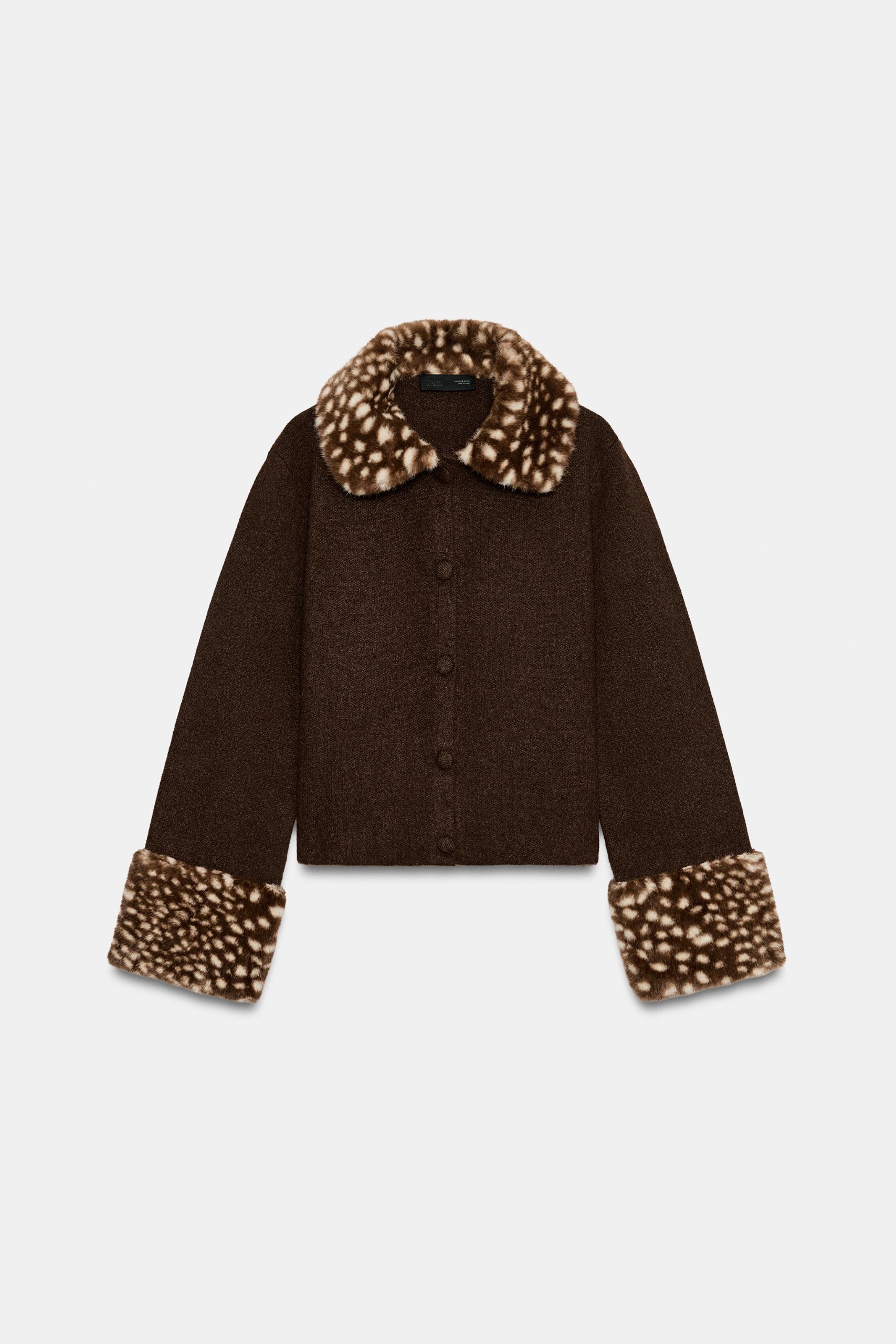 Cardigan With Faux Fur Trim - Brown - S