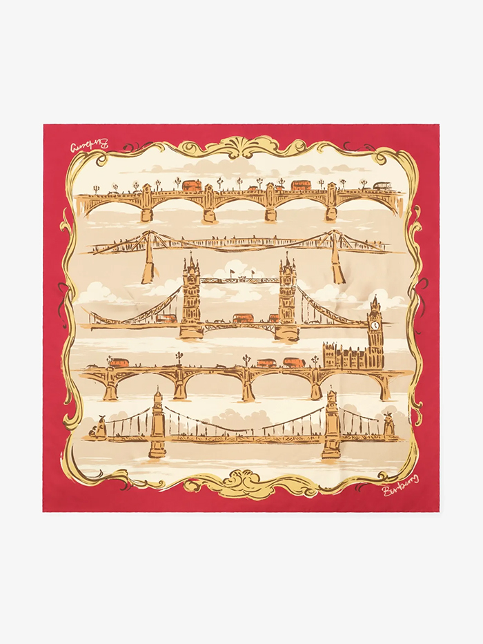 Burberry, London Bridges Silk Scarf in Hibiscus Red | Burberry® Official