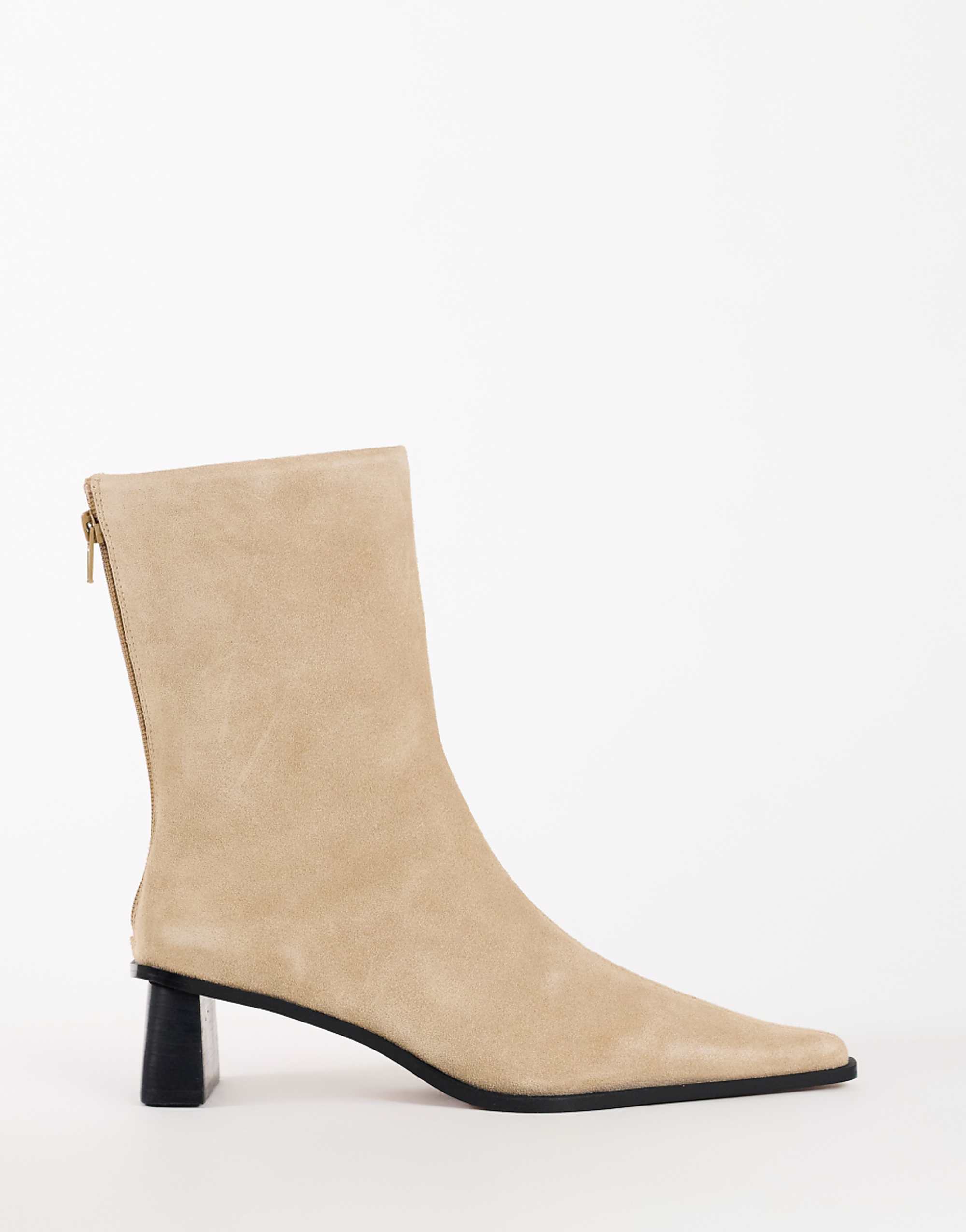Topshop Penny Real Suede Block Heel Pointed Ankle Boot in Taupe