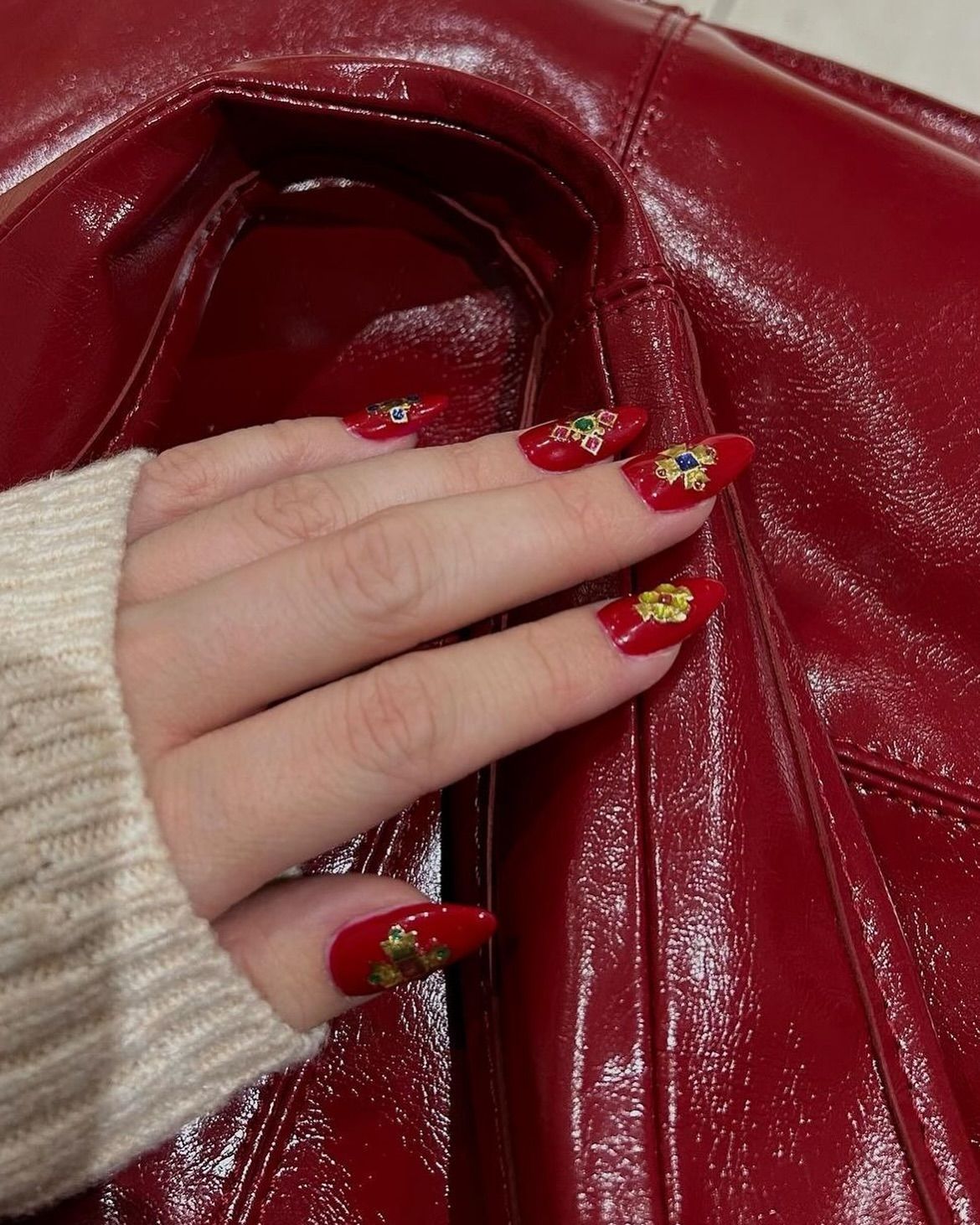 WWW associate beauty editor Alyssa Brascia's nails with nail stickers.