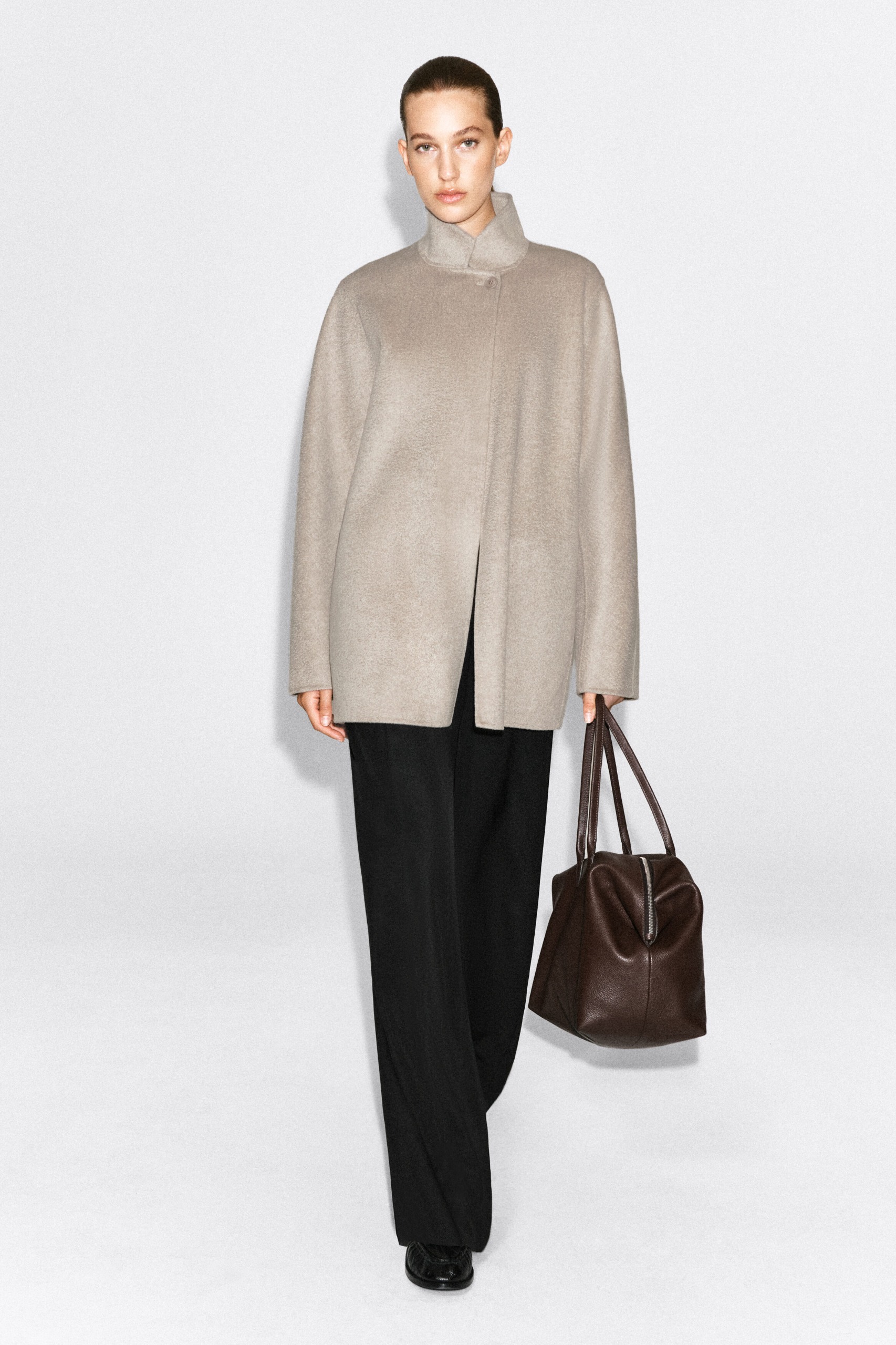 Double-Faced Cashmere Funnel-Neck Jacket
