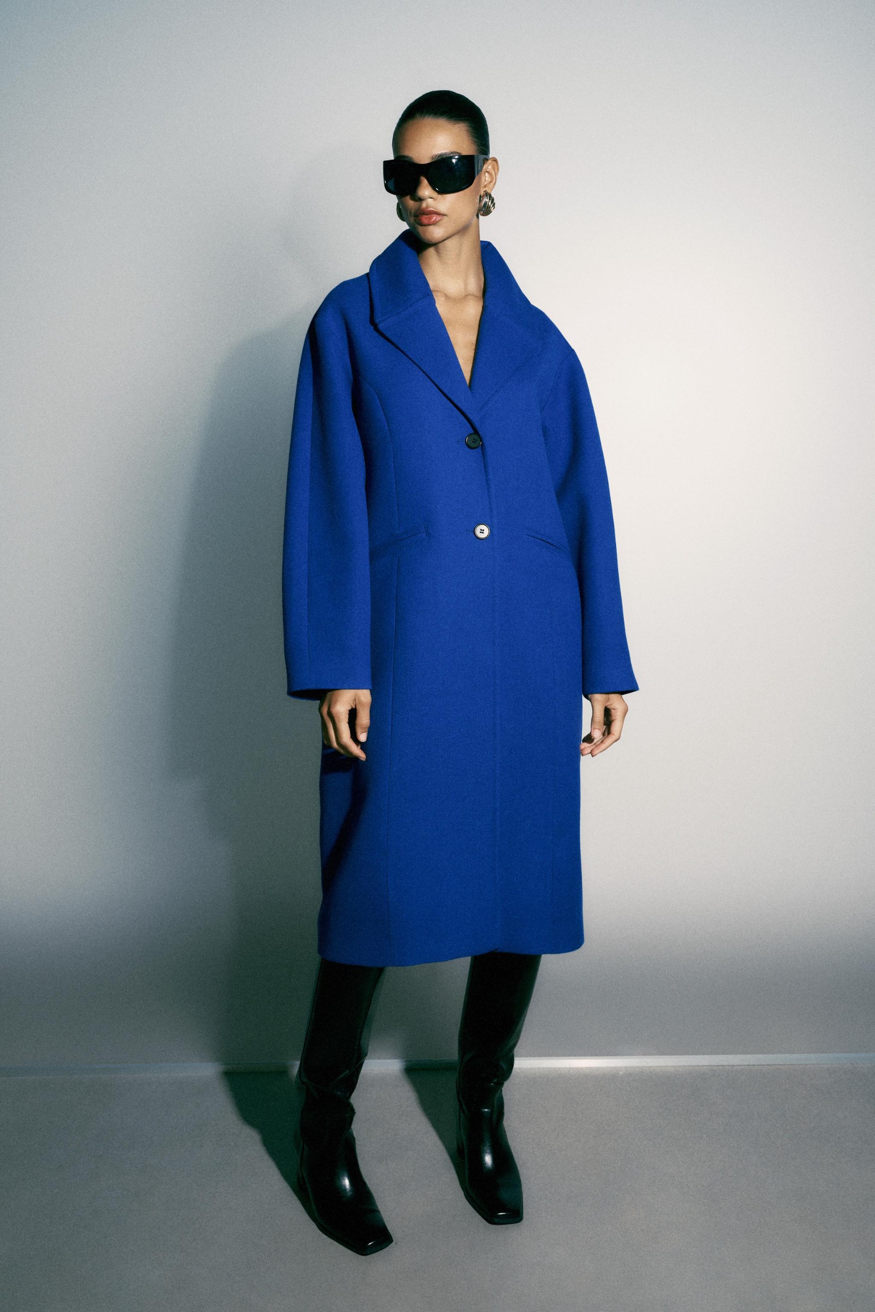 ZARA, Oversize Drop-Shoulder Coat - Bluish - Xs