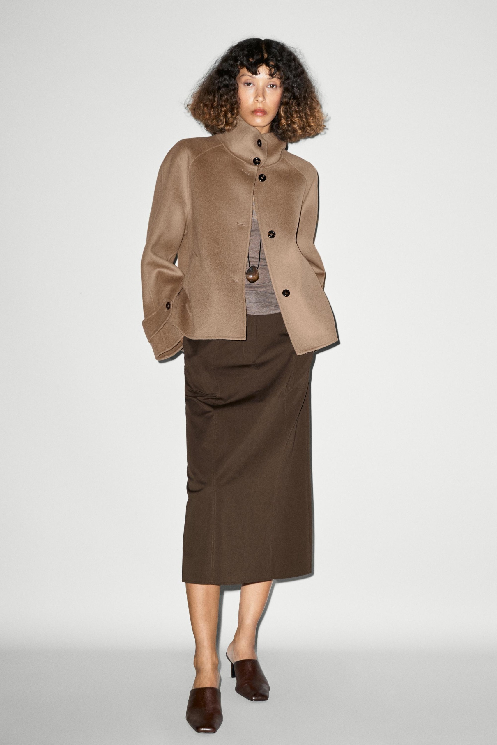 Short Stand-Up Collar Wool Blend Coat