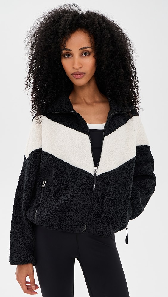 Lottie Chevron Sherpa Full Zip Jacket - Black/creme