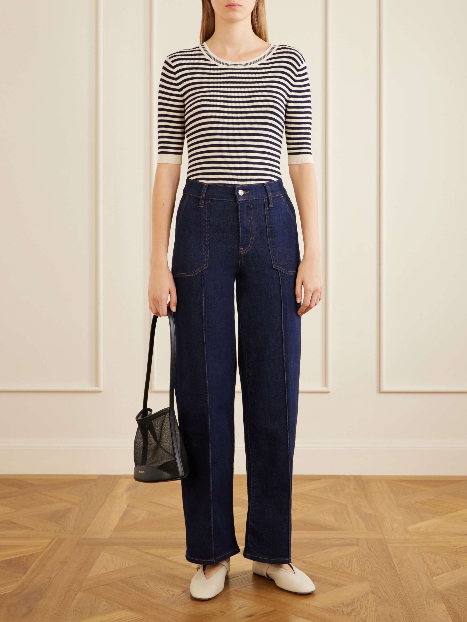 Le Slim Palazzo Pintuck Pocket High-Rise Wide-Leg Jeans