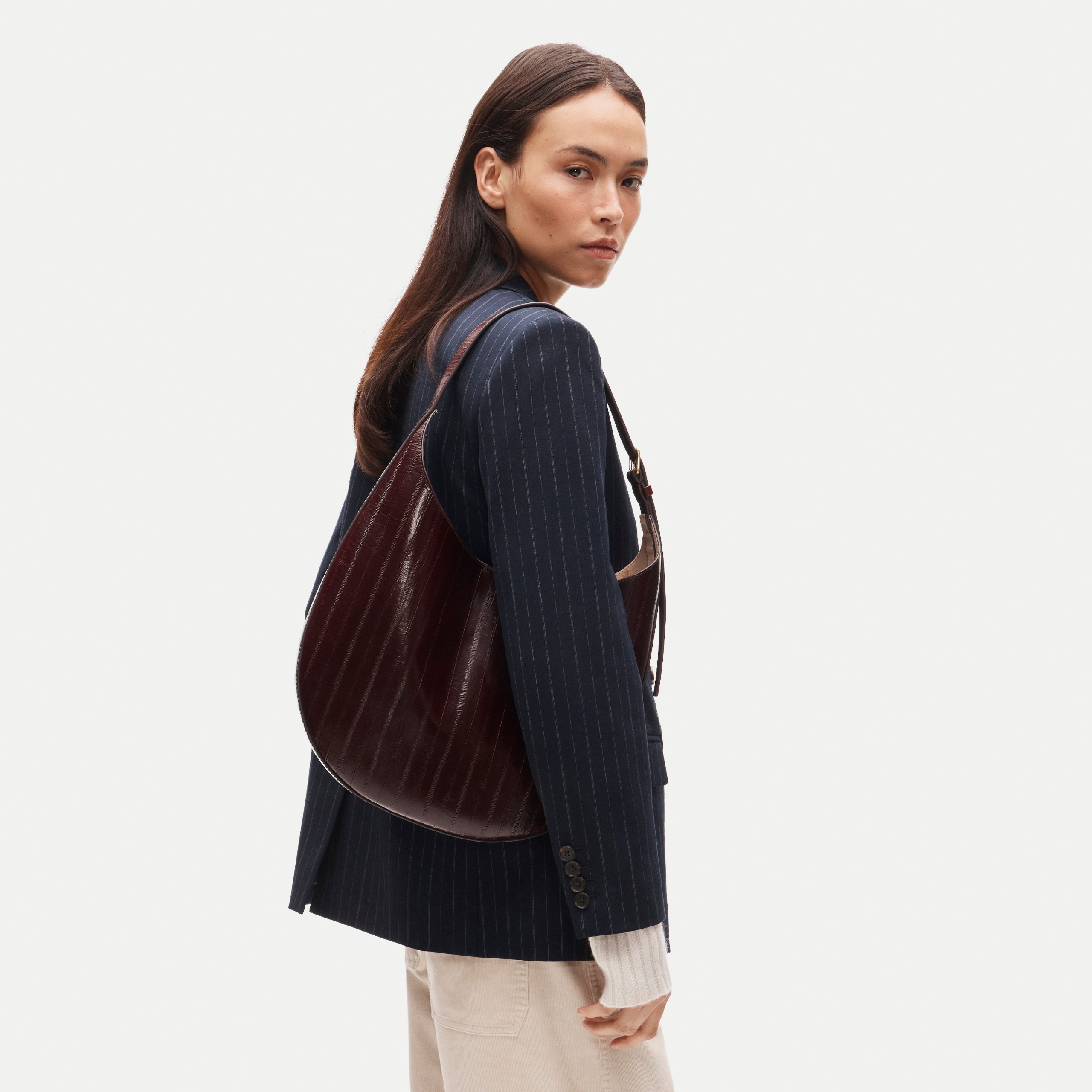 Round Shoulder Bag in Eel-Embossed Leather
