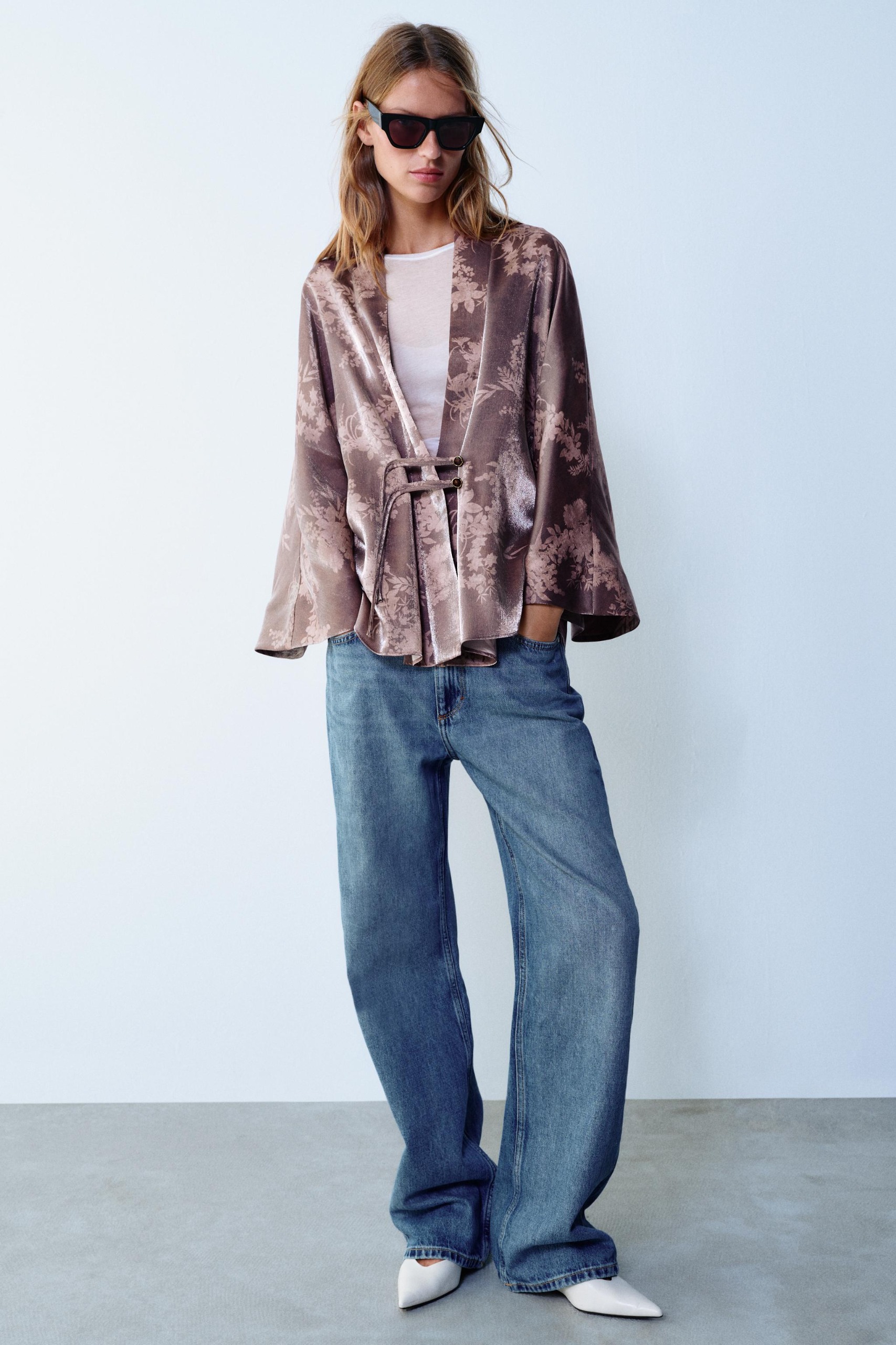 Printed Wide-Sleeve Shirt - Multicolored - Xs