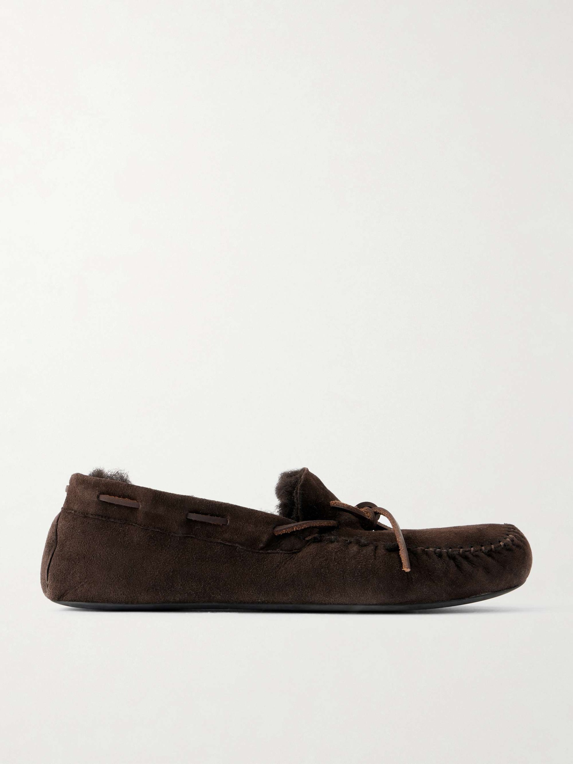 Lucca Bow-Detailed Shearling-Lined Suede Loafers