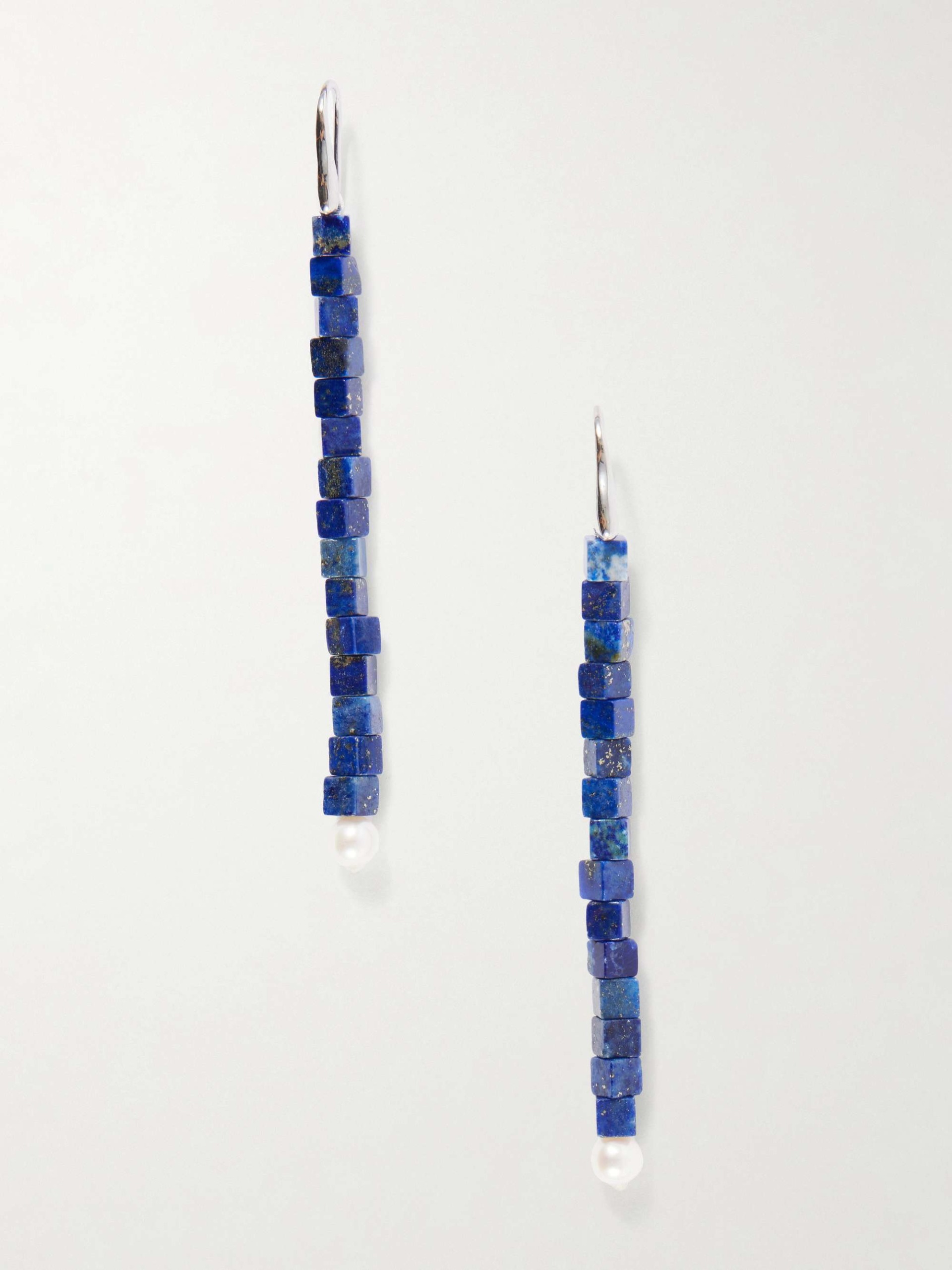 In&egrave;s Sterling Silver, Lapis Lazuli and Pearl Earrings