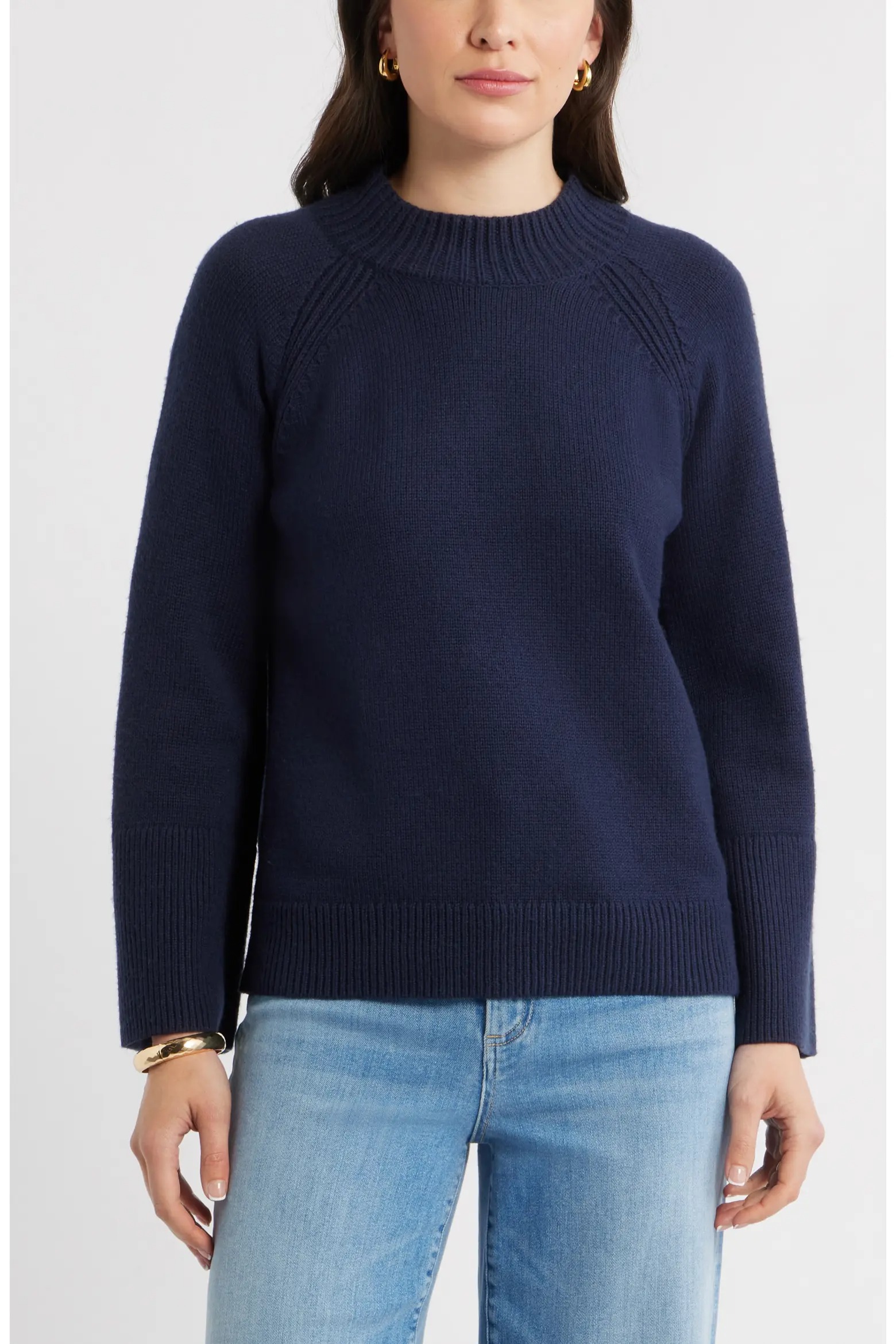 Caslon&reg;, Bell Sleeve Mock Neck Merino Wool & Cotton Sweater