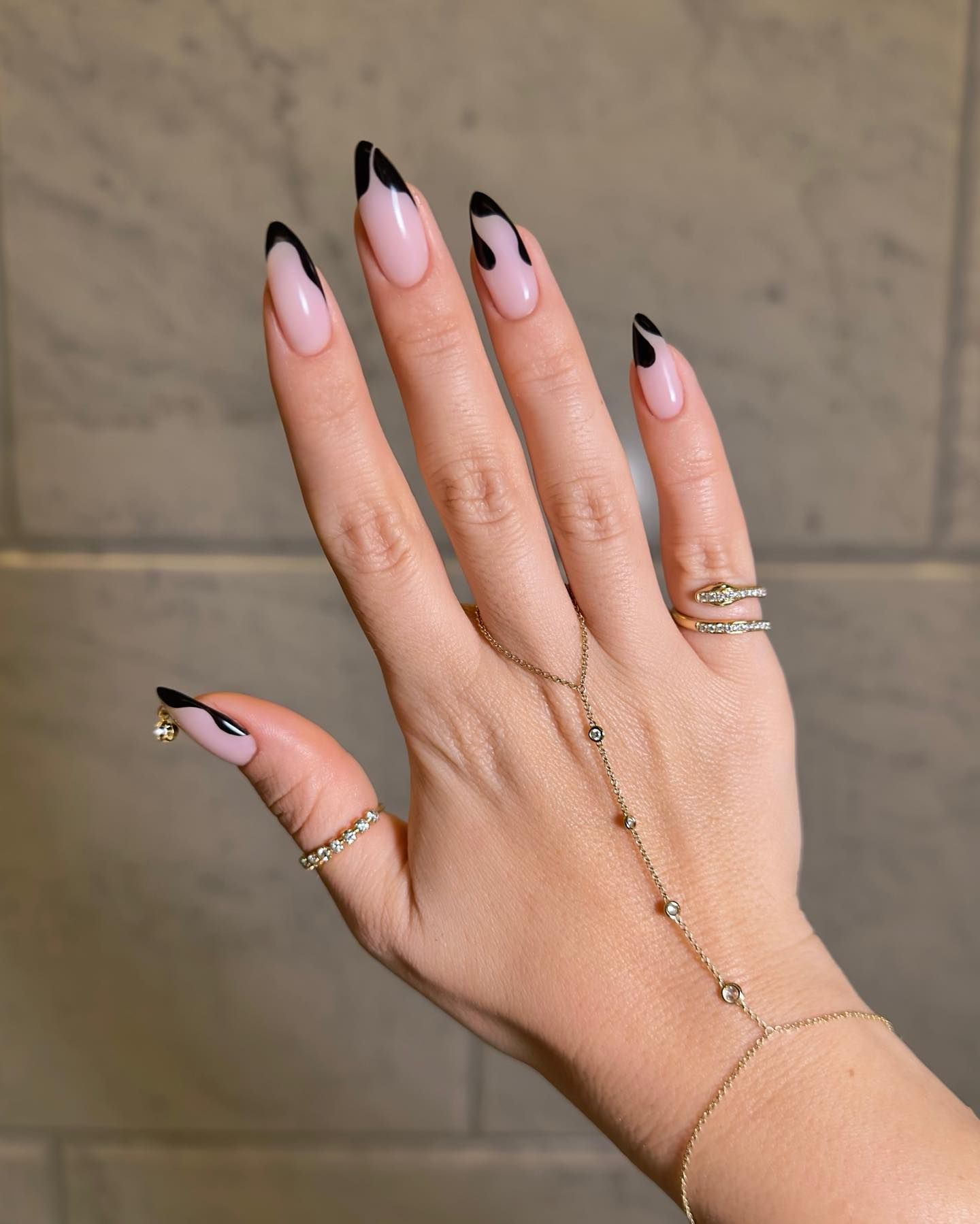 black french manicure with abstract black tips