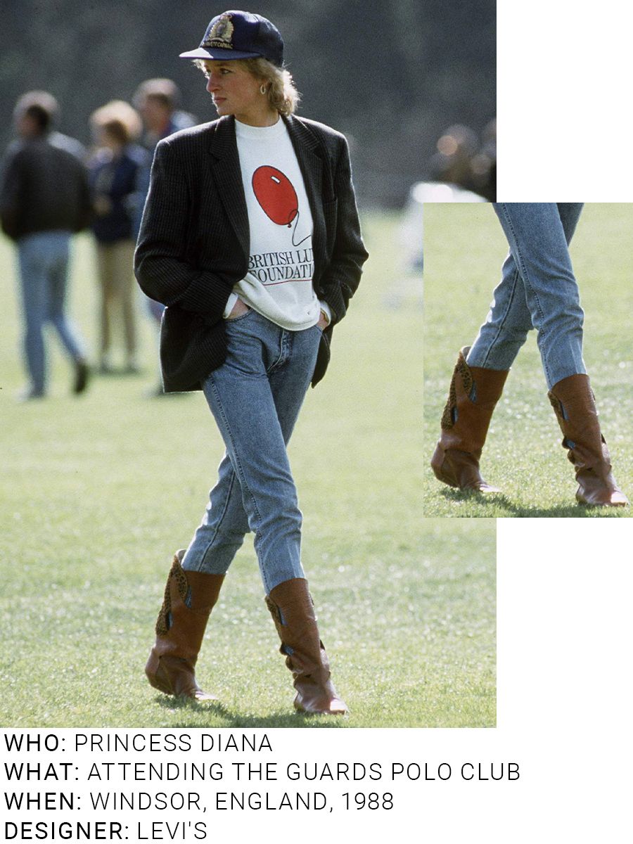 An image of Princess Diana wearing an iconic denim outfit whilst at the polo in 1988.