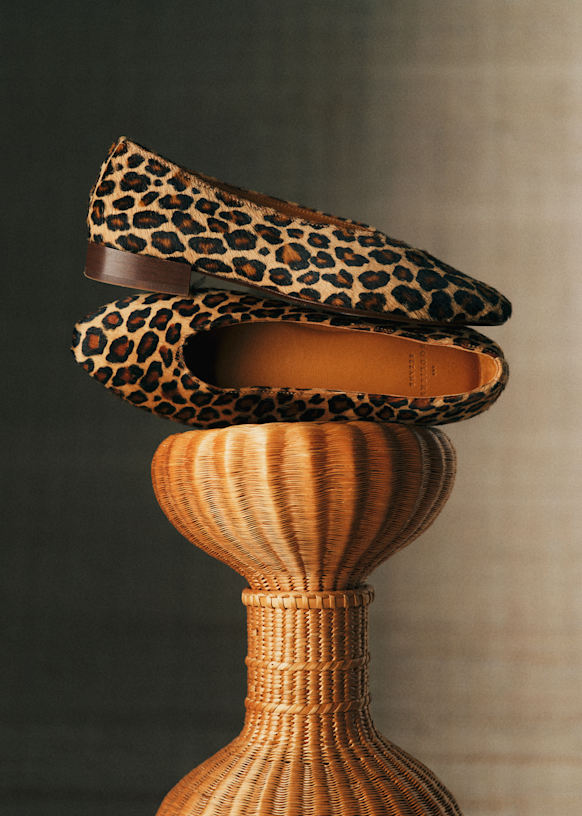 Matilda Low Ballet Flats - Leopard  - Pony Effect  Cowhide Leather - S&eacute;zane