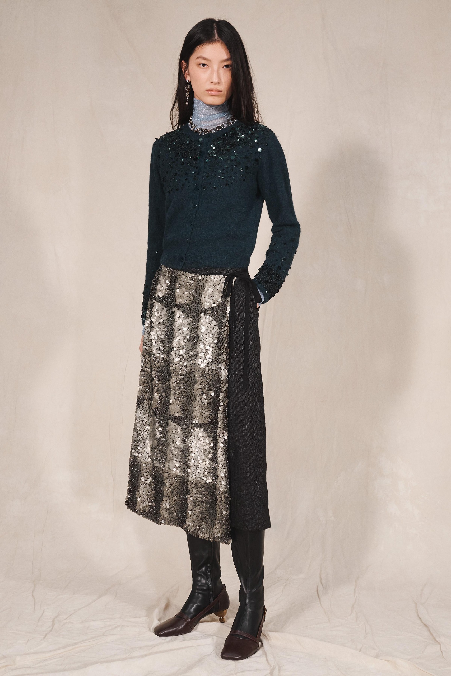 Limited Edition Combined Sequin Wrap Skirt - Black - Xs