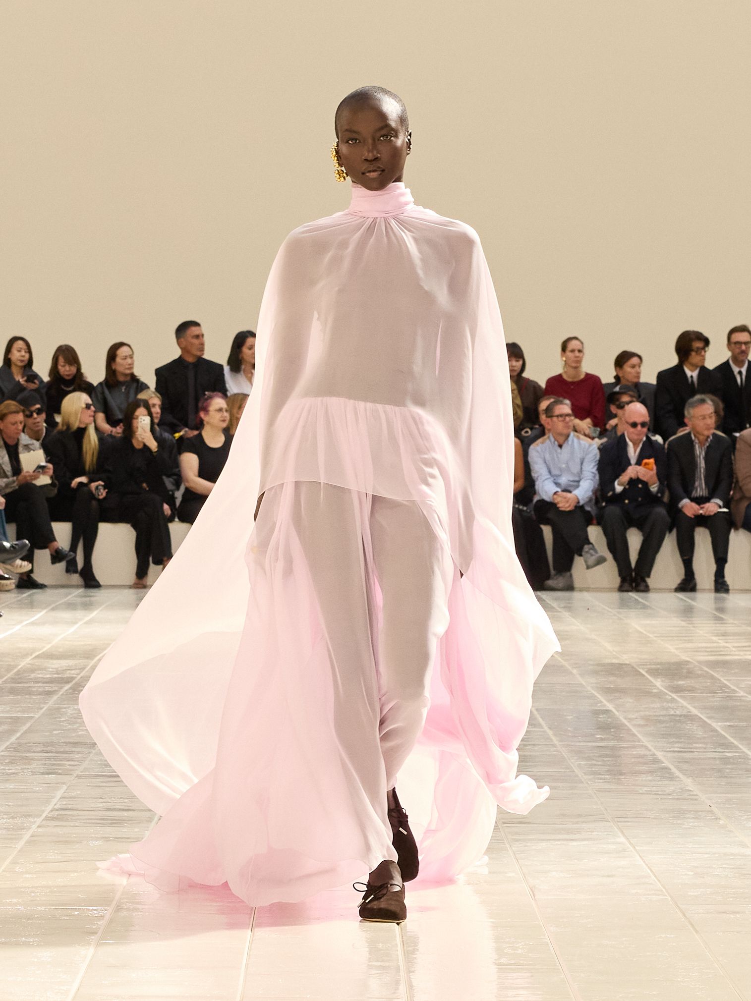 A model walking in the Balenciaga Summer 2027 show during Paris Fashion Week.