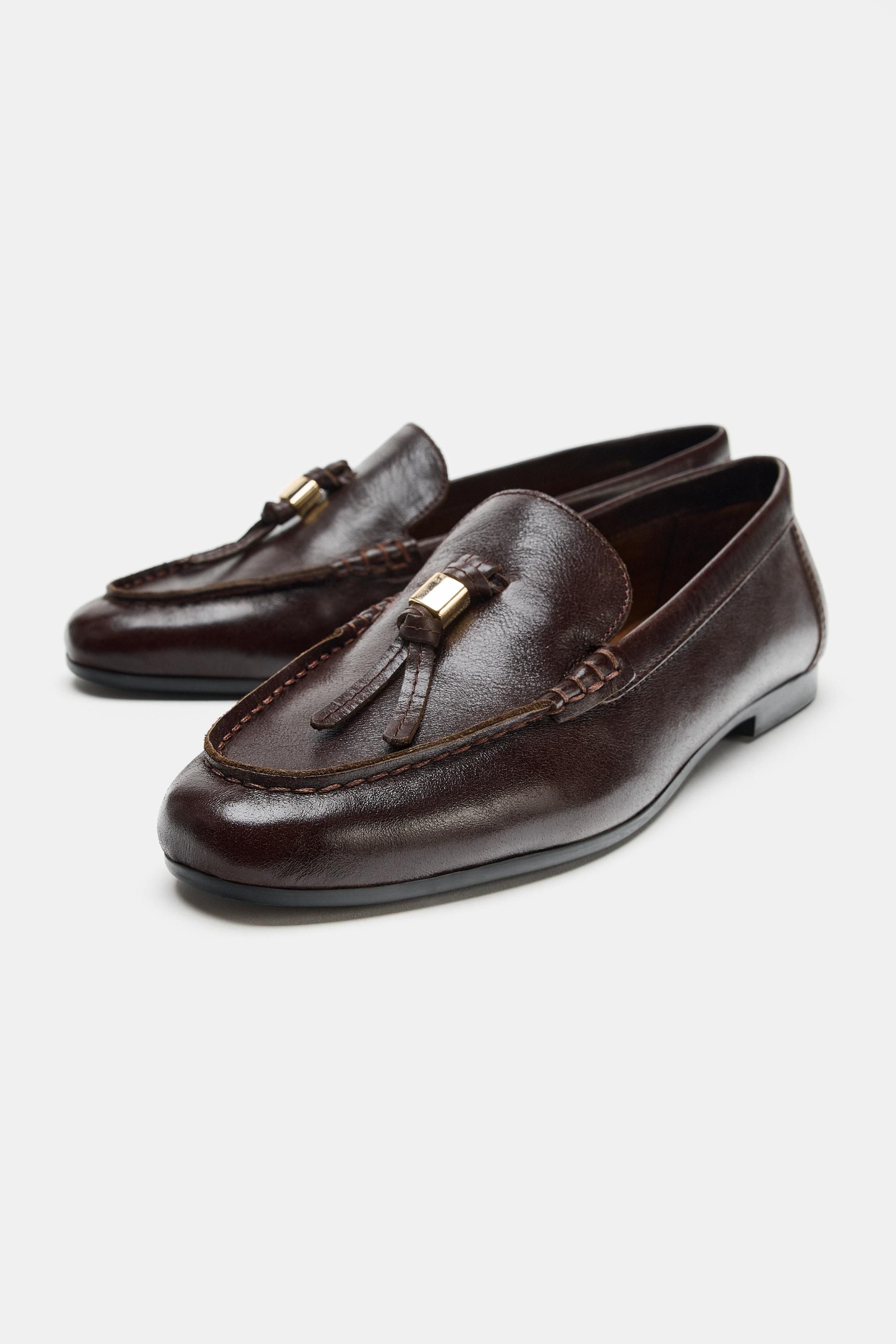 Leather Tassel Loafers - Brown - 5