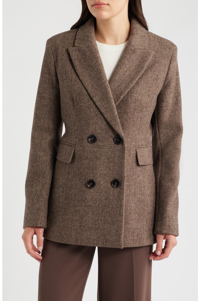 Herringbone Wool Double Breasted Coat