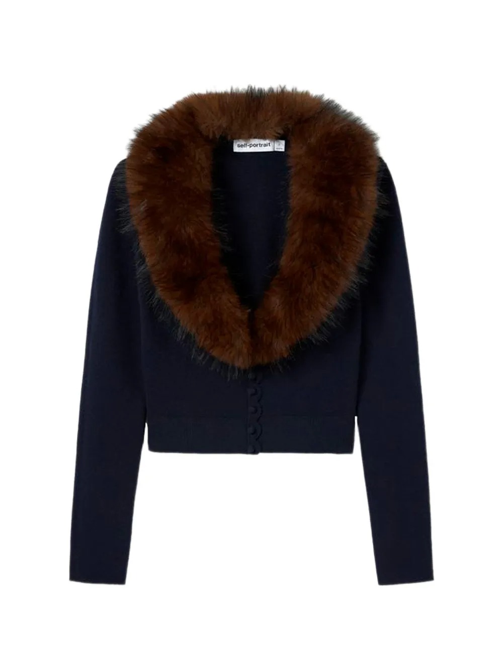 Self-Portrait, Navy Faux-Fur Knit Cardigan