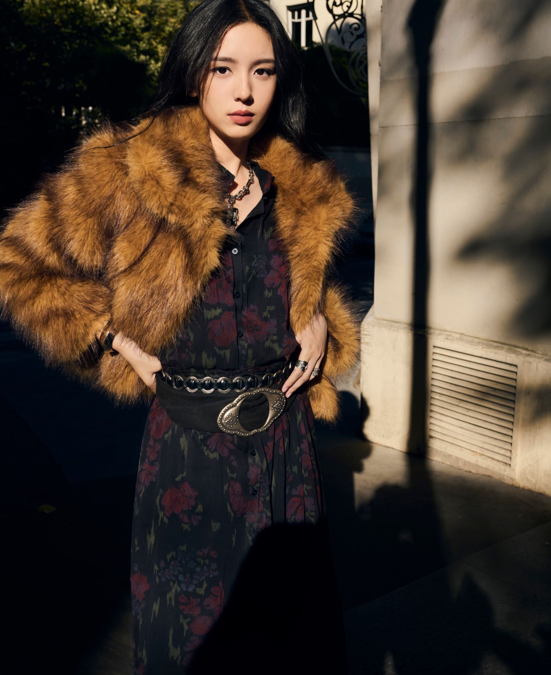 Model wearing a Ba&sh floral dress.