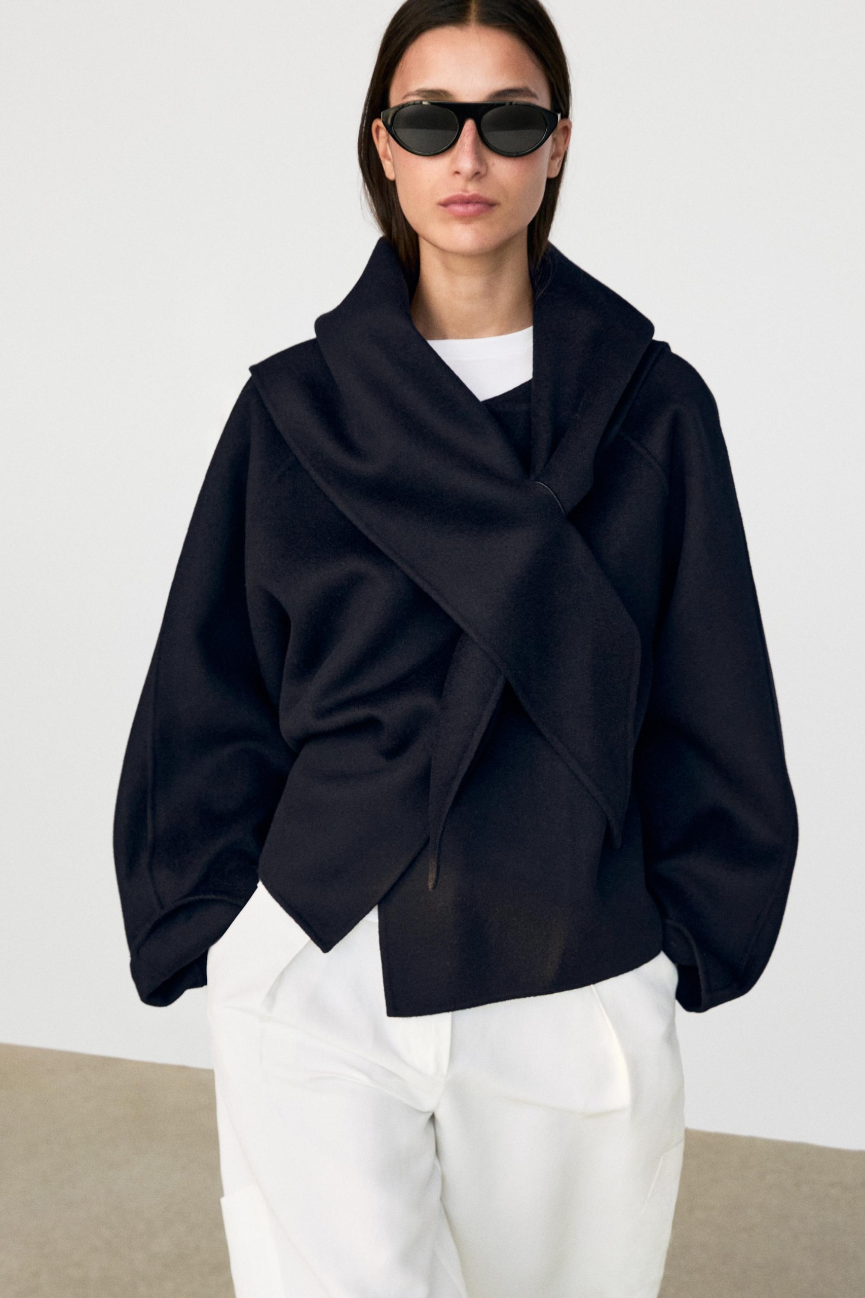 Massimo Dutti, Short Coat With Scarf Detail
