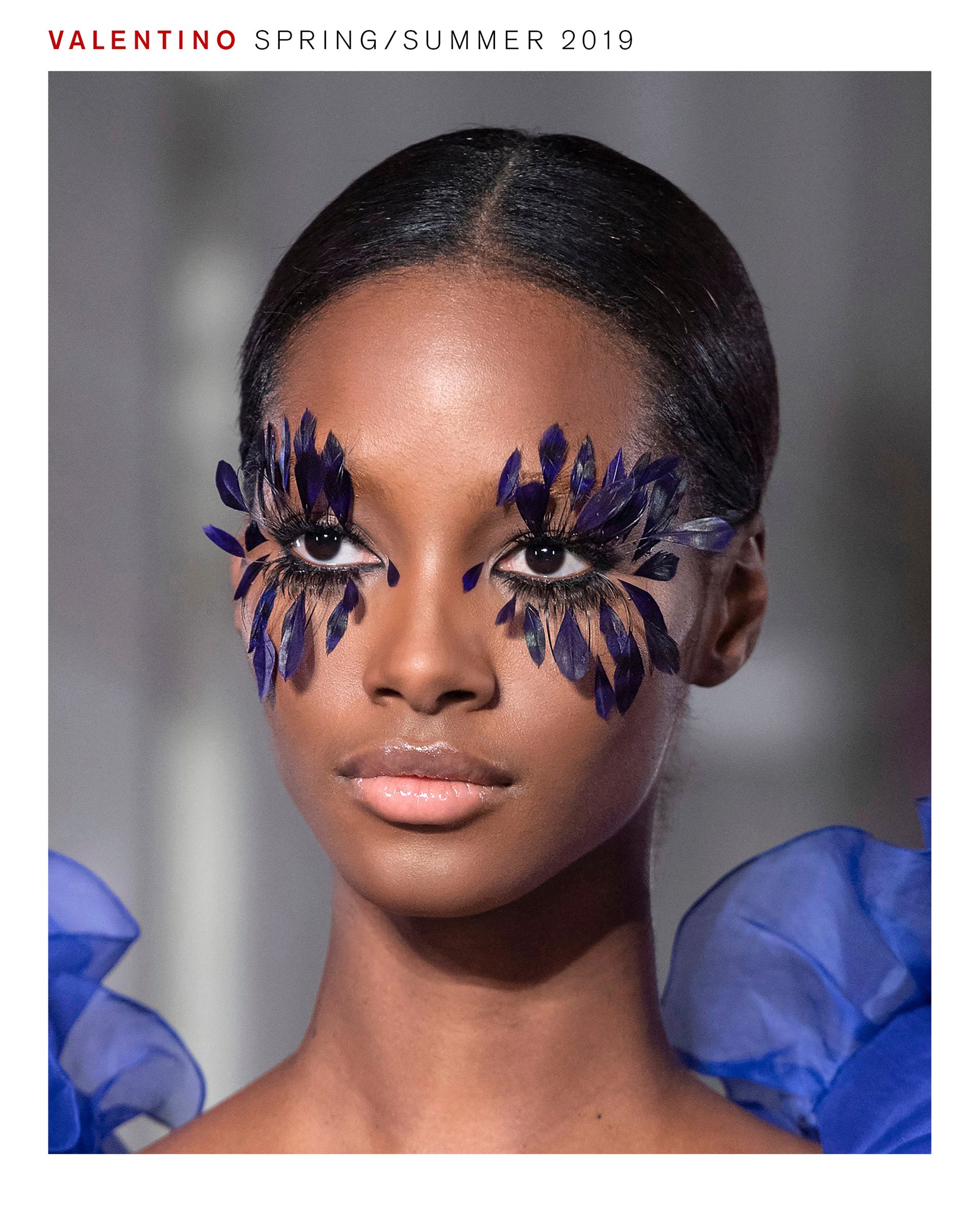 Model wearing Pat McGrath makeup look for Valentino spring/summer 2019 show.