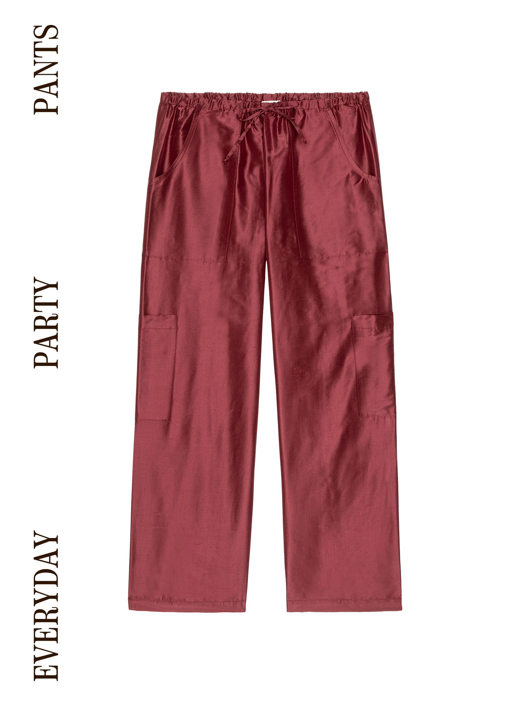 Burgundy taffeta pants by Donni.