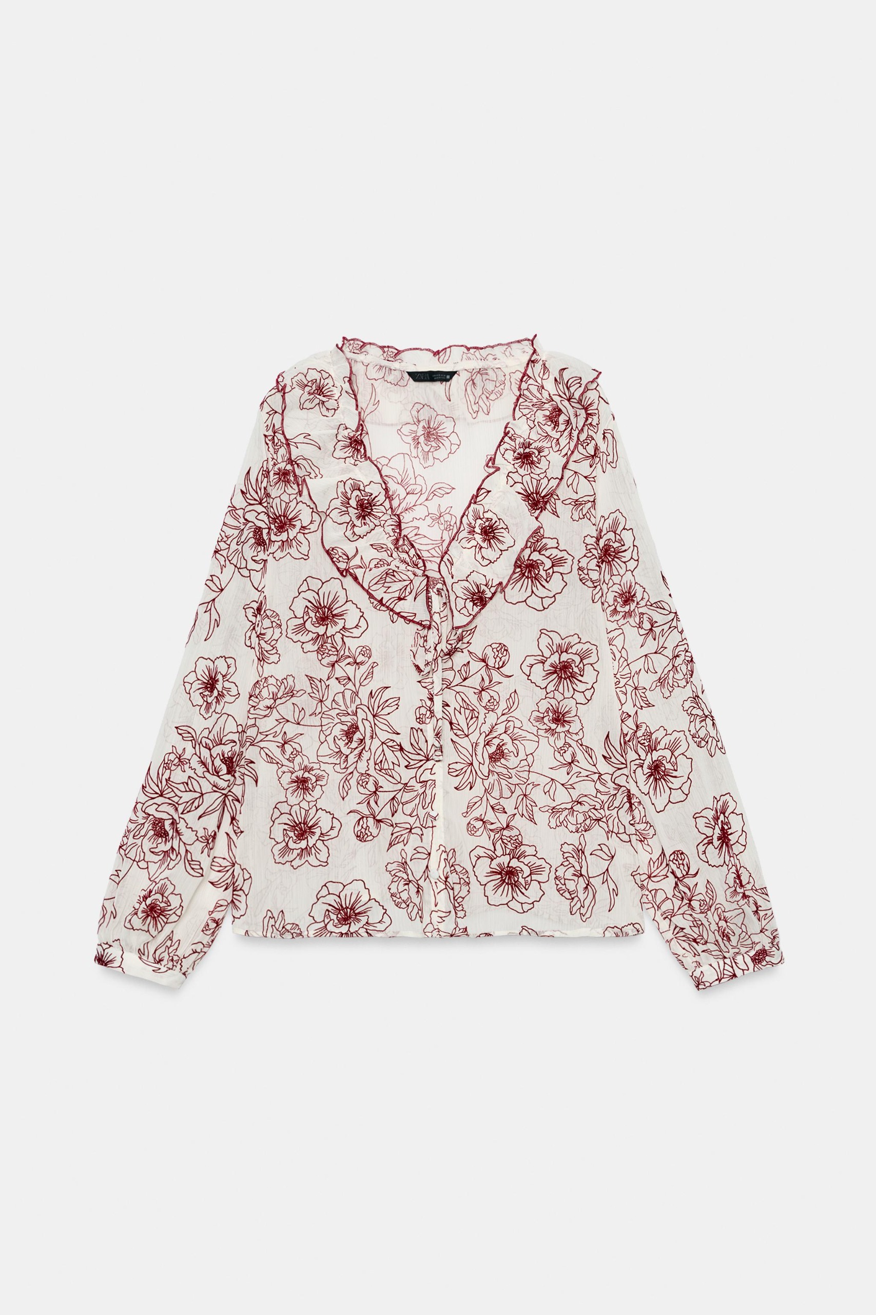 ZARA, Ruffled Floral Blouse