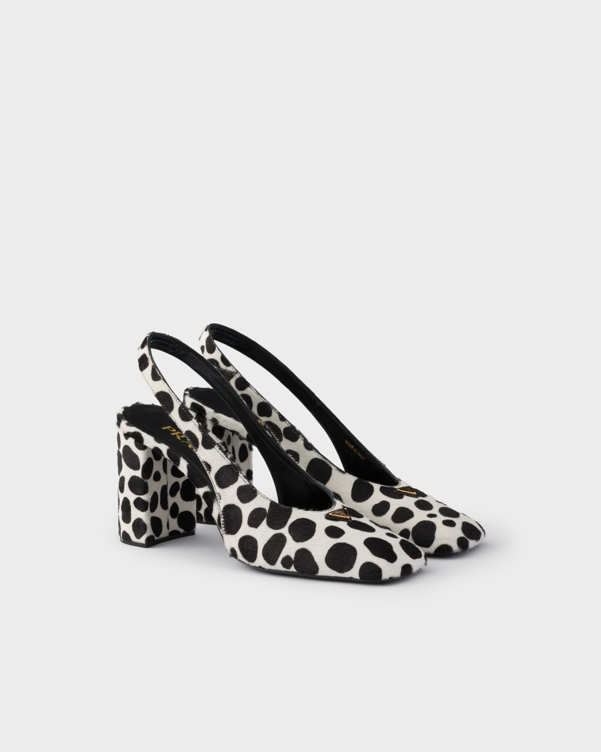 Printed Calf Hair Leather Slingback Pumps - White/black