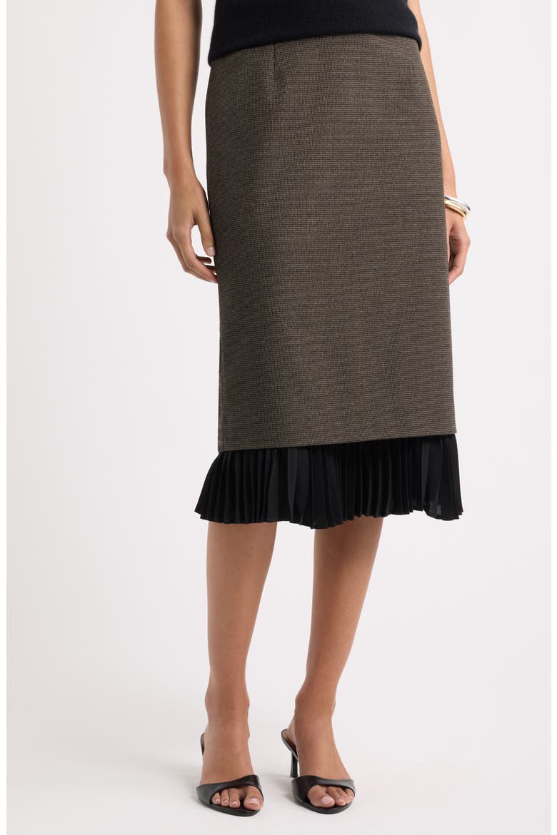 Patterned Pleat Trim Midi Skirt