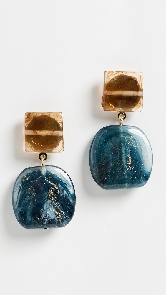 Amber Brown and Teal Blue Dangle Earrings - Multi