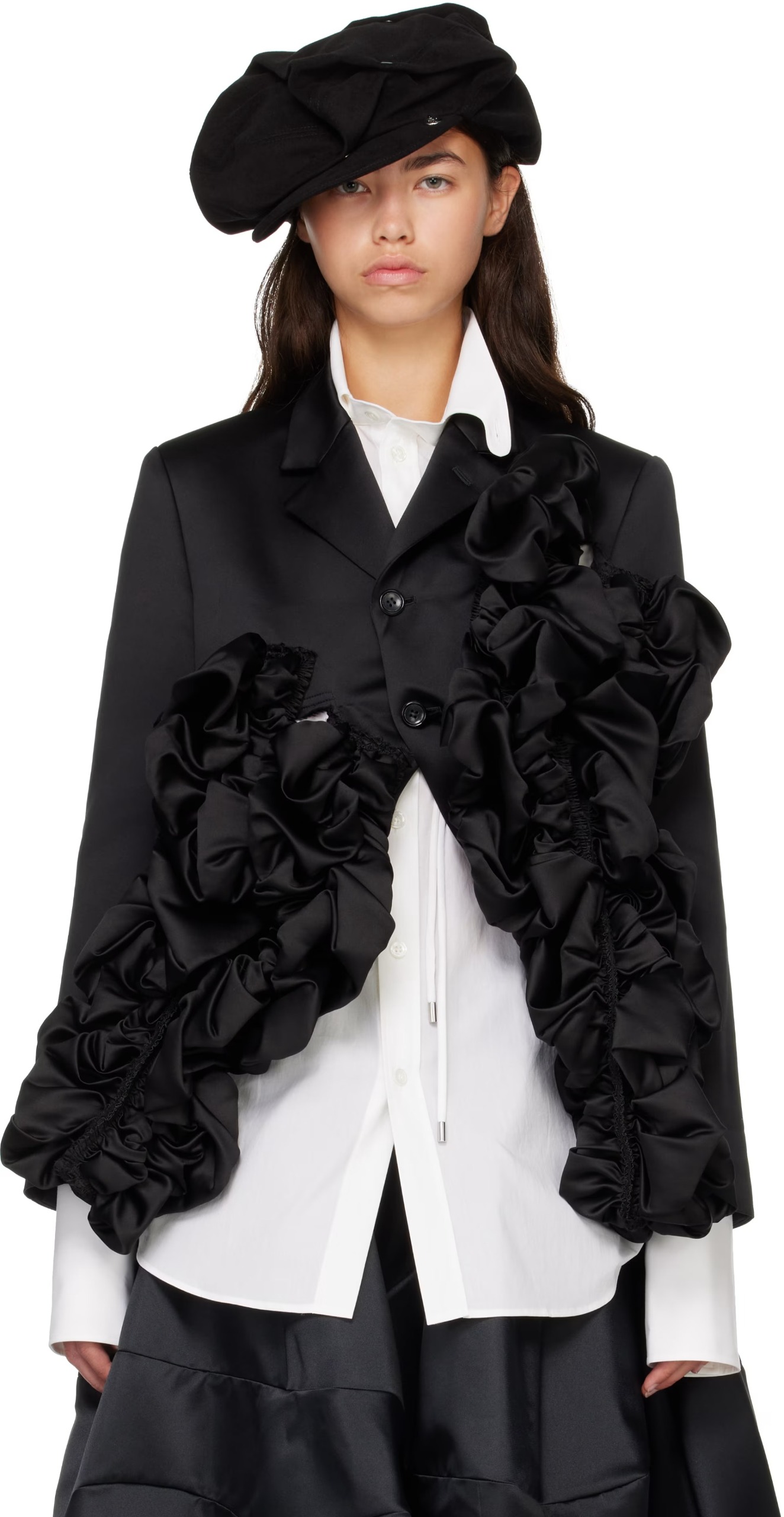 Comme des Gar&ccedil;ons, Black Gathered Satin Jacket