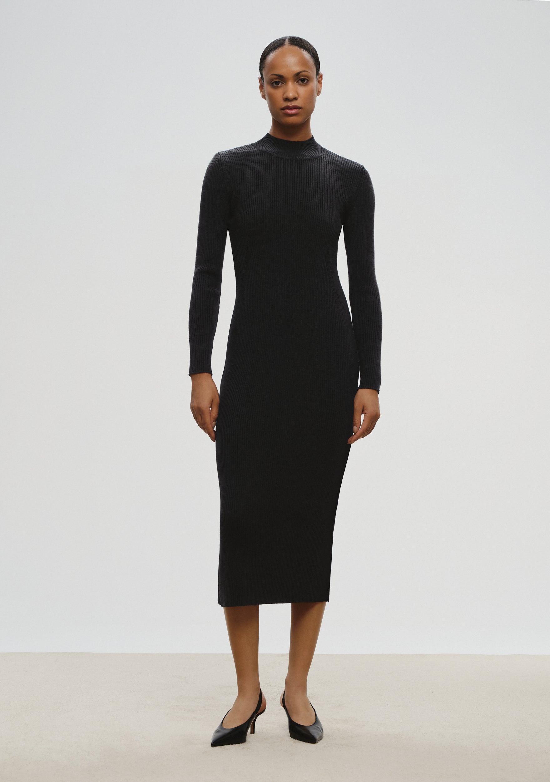 Ribbed Knit Dress in Black