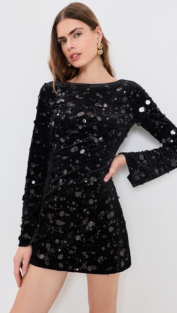 Sequin Velvet Mini Dress - Black