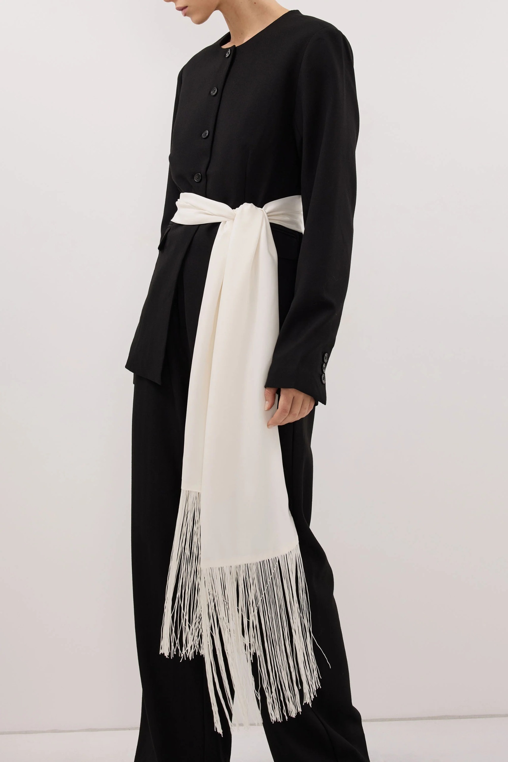Fiora White Cupro Fringe Scarf