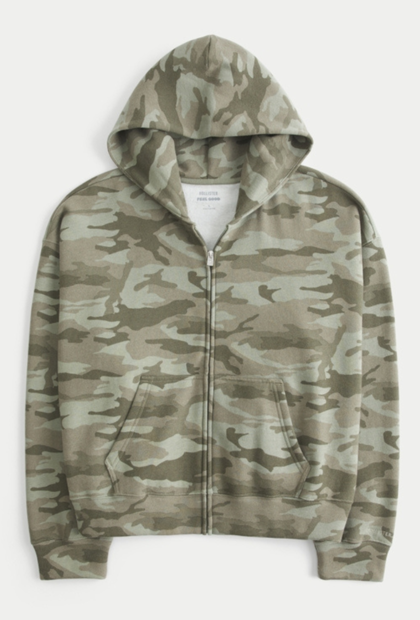 Hollister Co,  Feel Good Easy Camo Zip-Up