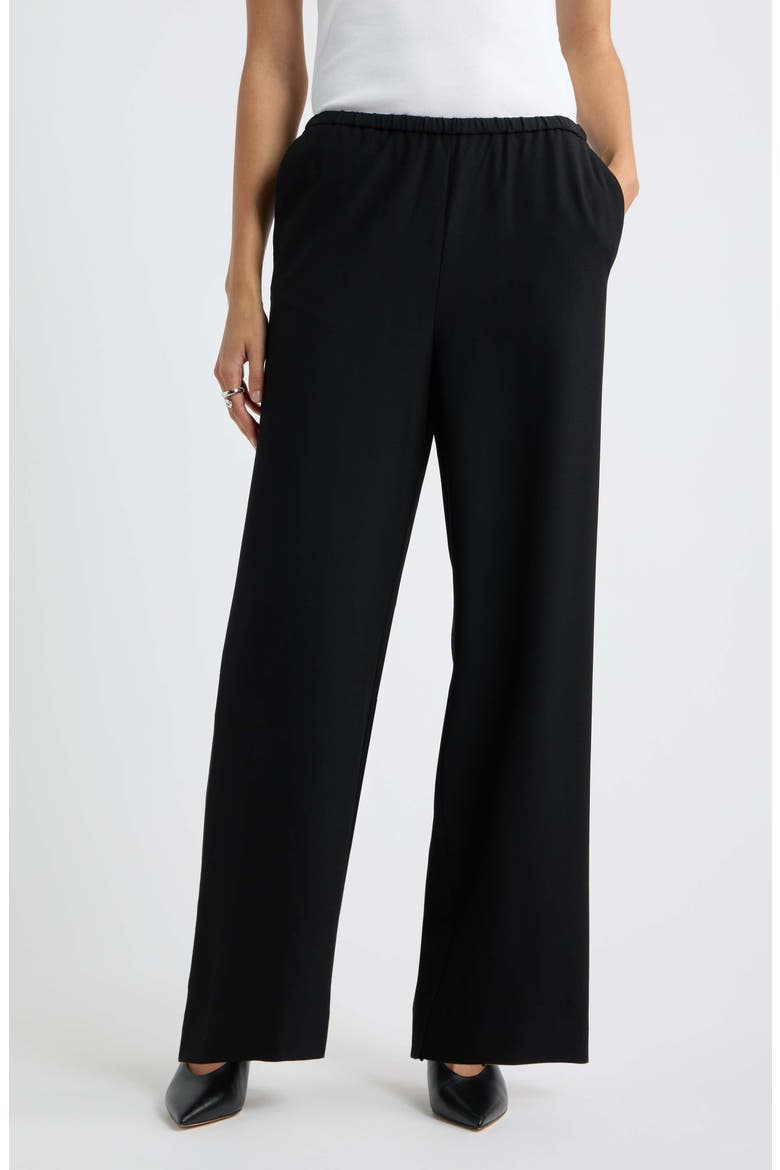 Wool Blend Pull on Wide Leg Pants