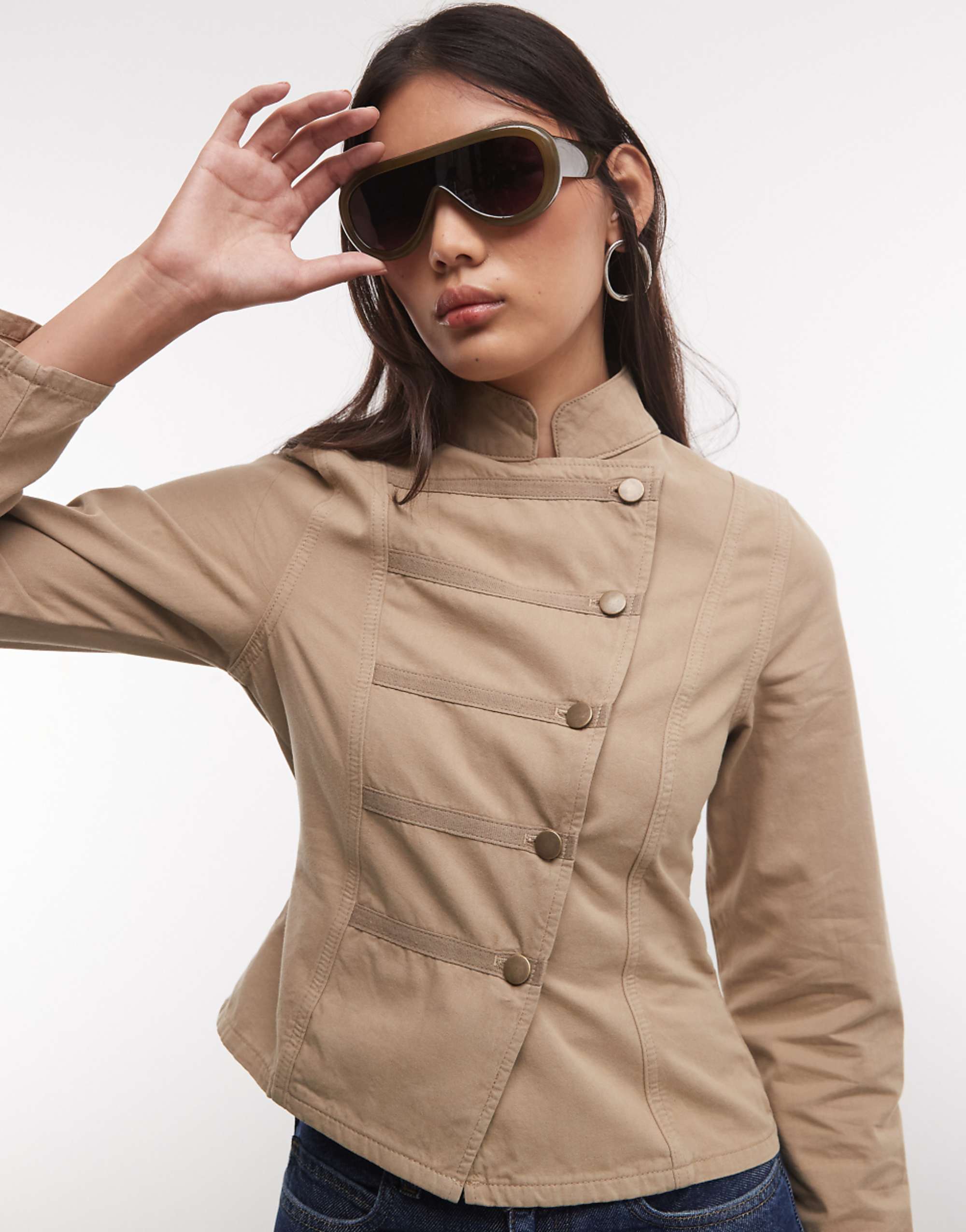 Reclaimed Vintage Denim Drummer Boy Jacket in Khaki