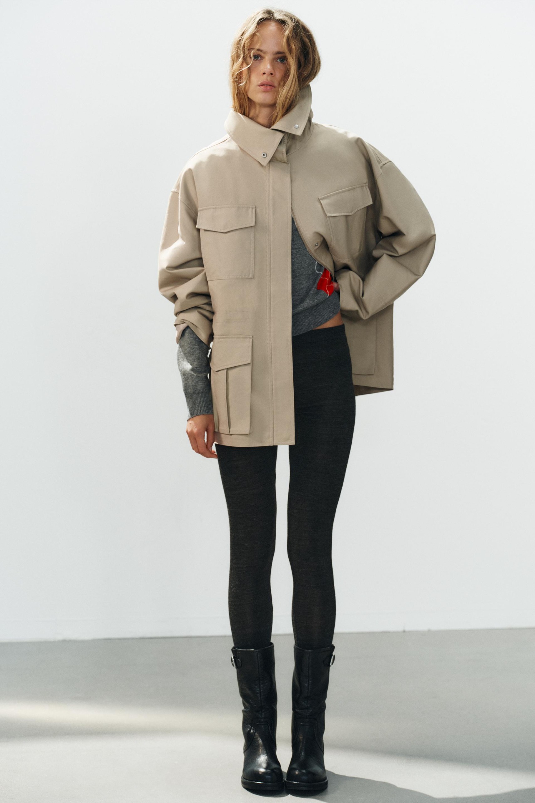 Quilted Pocket Jacket - Beige - Xs