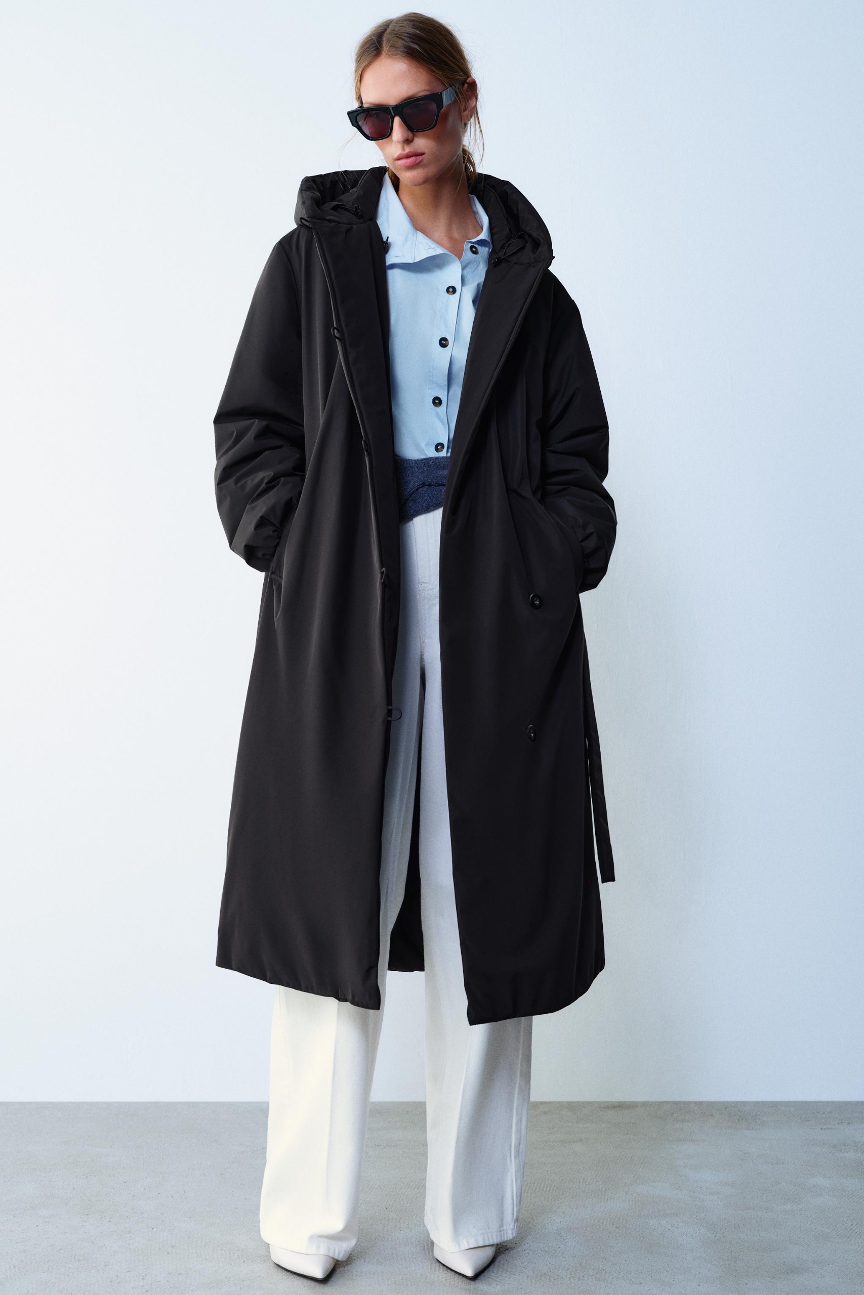 Water-Repellent Windproof Padded Anorak With Belt - Black - Xs
