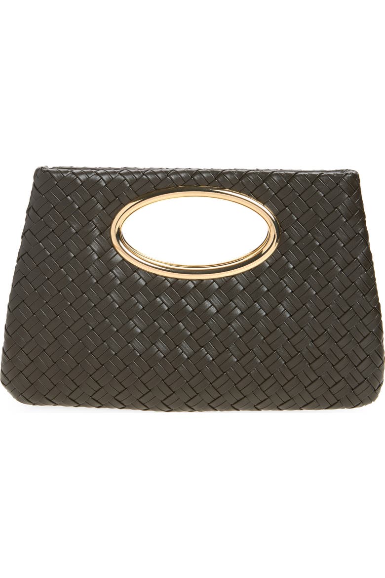 Woven Faux Leather Frame Clutch