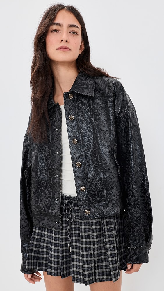 Angel Faux Leather Jacket - Midnight