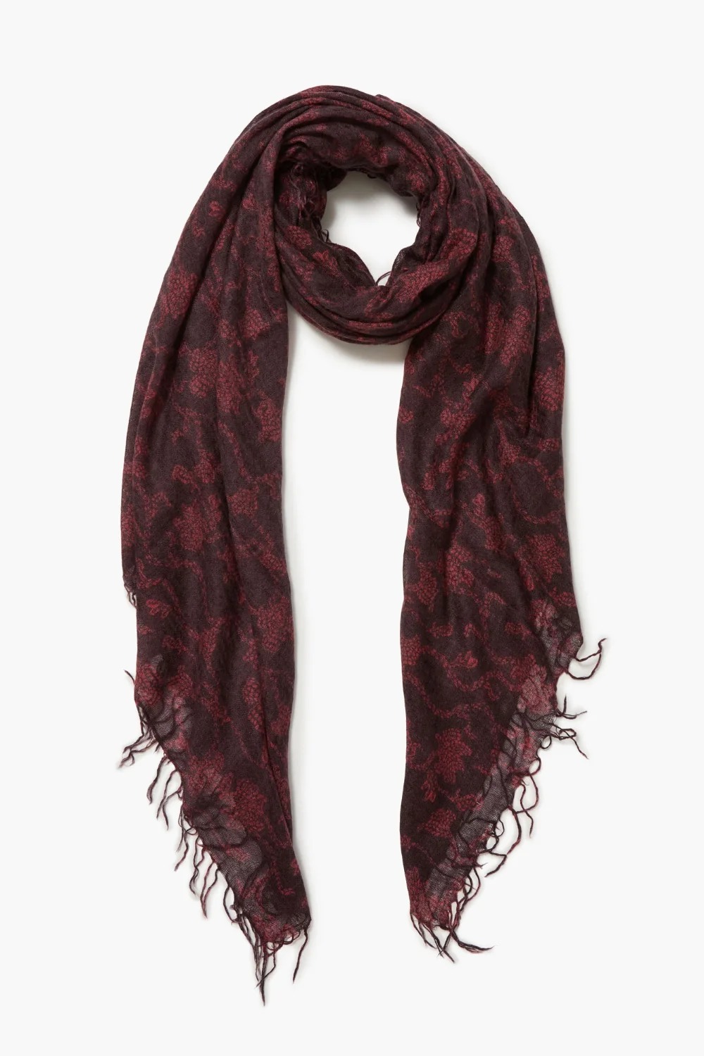 chan luu, Cashmere and Silk Scarf Wine Kantha Floral