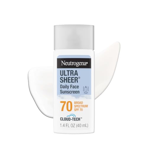 Neutrogena Ultra Sheer Daily Face Sunscreen Spf 70 With Bemt, 1.4 Fl. Oz | Lightweight Next-Gen Face Sunscreen With Cloud-Tech, Micro-Peptides, No White Cast, Invisible Finish & Cloud-Like Feel