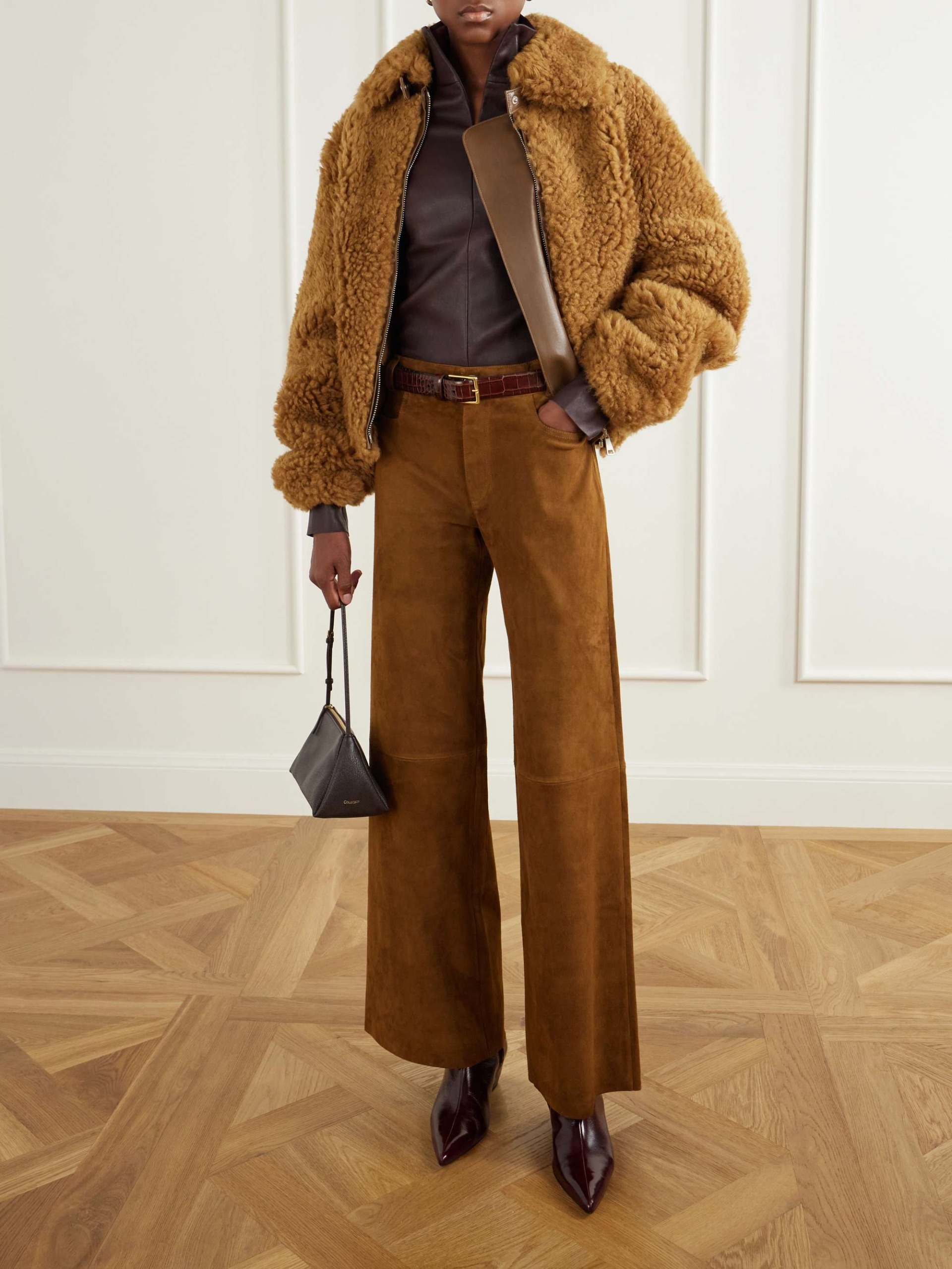 Lilou Cropped Suede Wide-Leg Pants