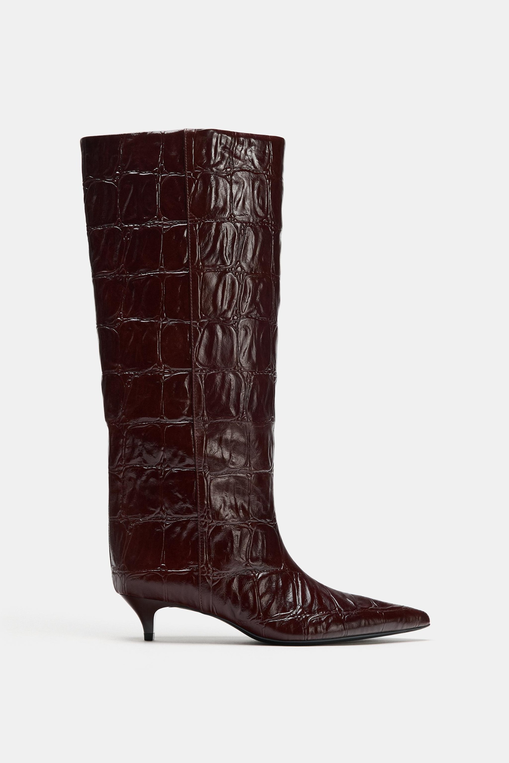 Leather Animal Print Boots - Burgundy Red - 5