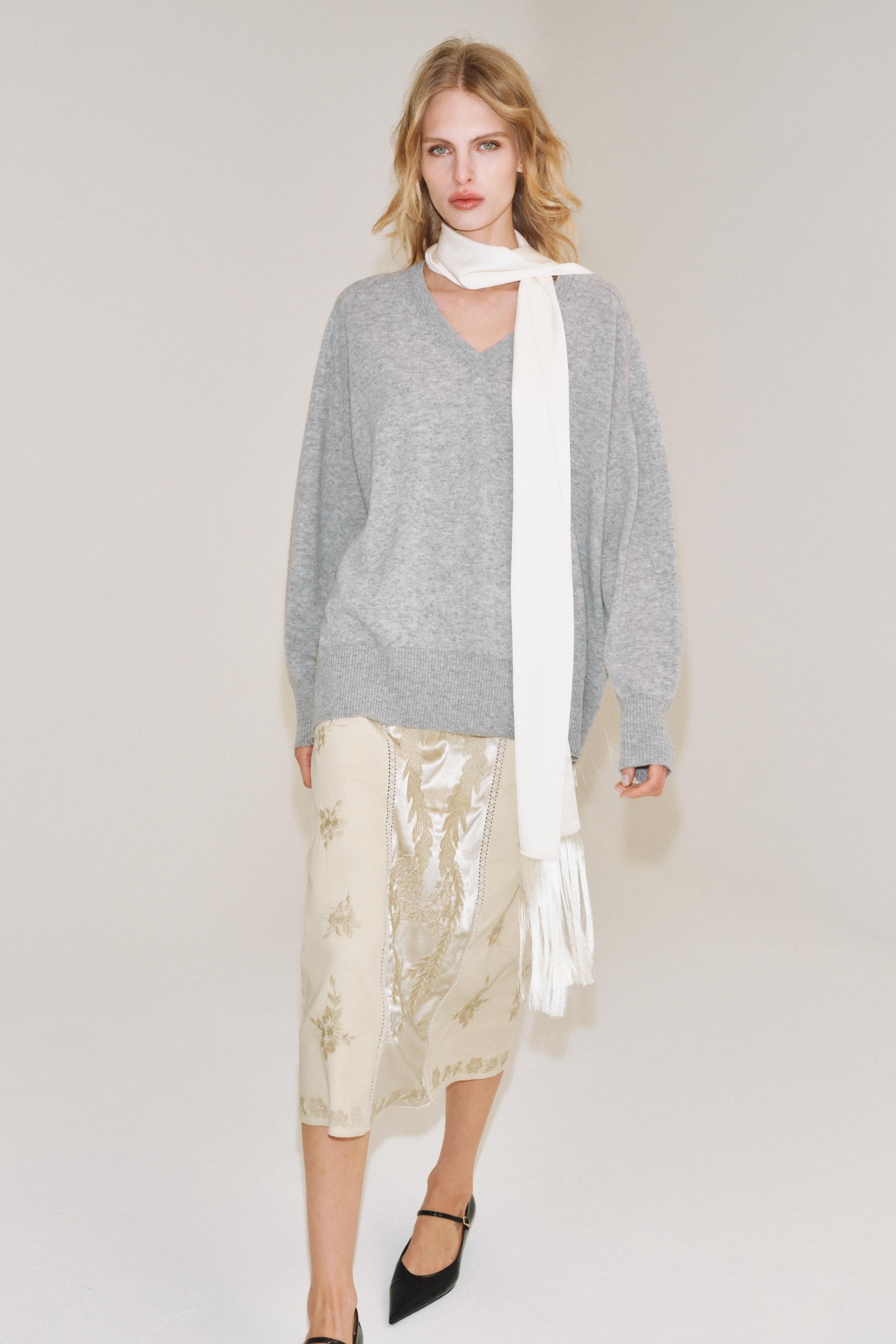 100% Wool Oversize Jumper - Light Grey - Xs-S