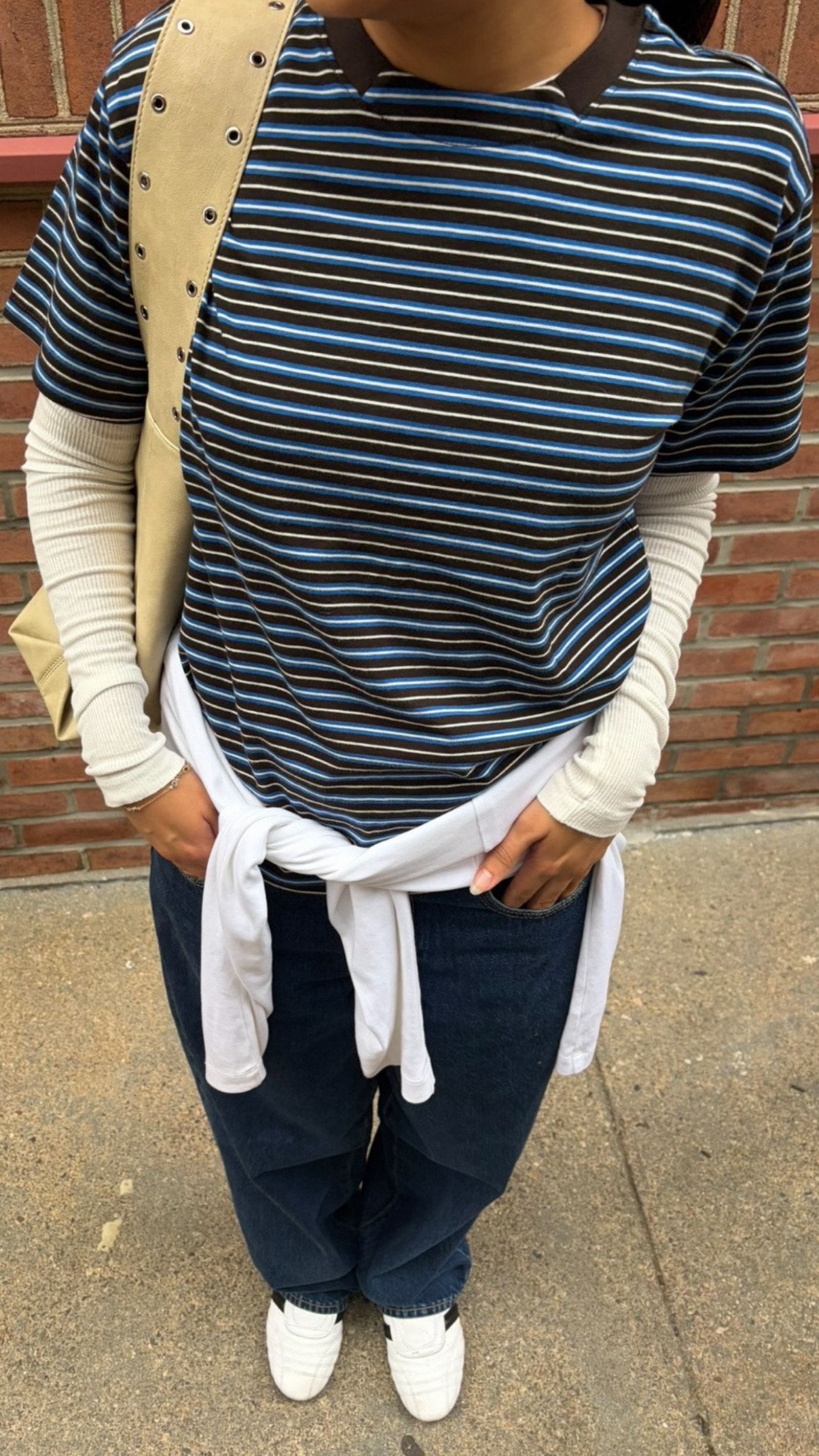 Josephine Hadjiloucas wearing Hailey Bieber's Gap jeans.